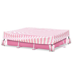 Sobana front view of pink rectangular pool cover shows full protection and neat fit