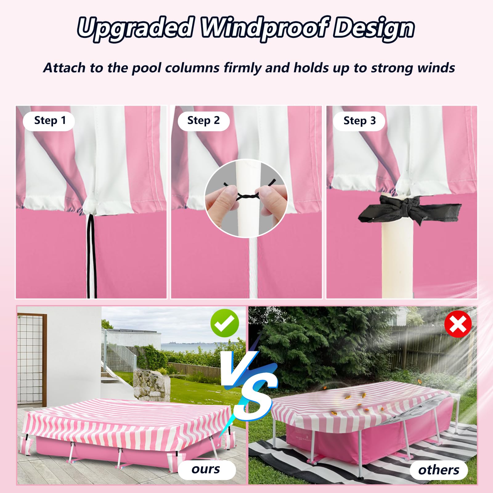 Sobana installed overhead on rectangular pool demonstrating debris protection