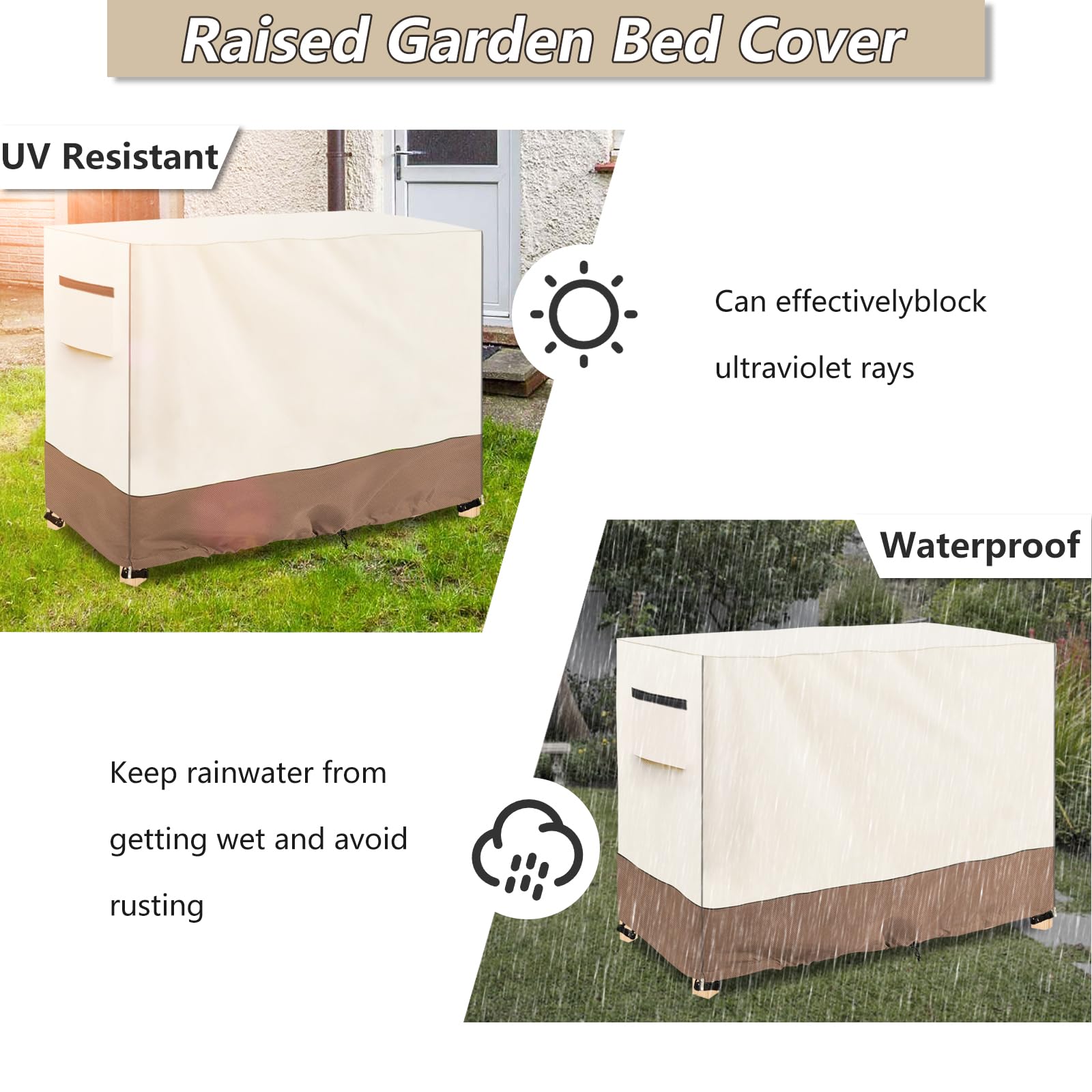 Sobana in garden setting covering planter and keeping debris out, tidy appearance