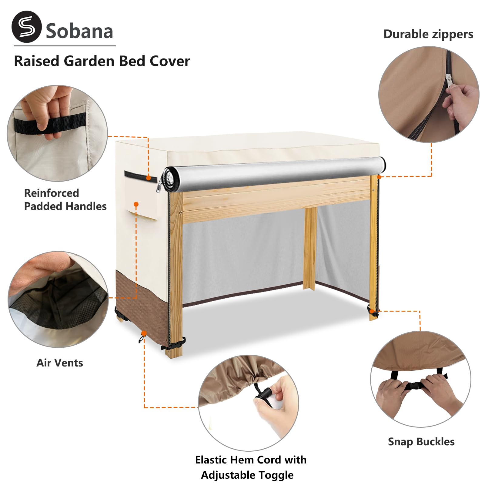 Sobana split zipper detail open for easy access to planter without removing cover