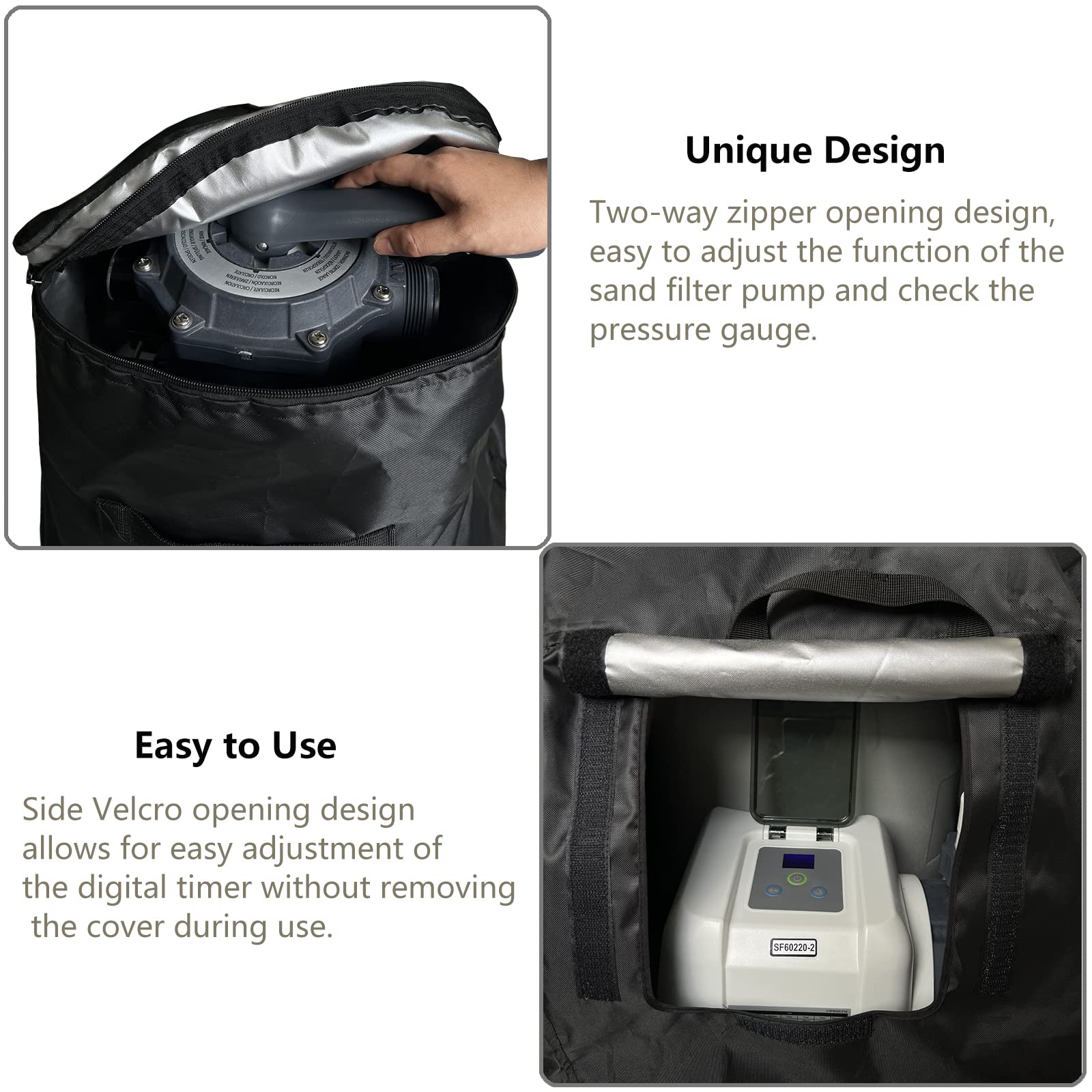 Sobana zipper and Velcro access detail for convenient pump operation