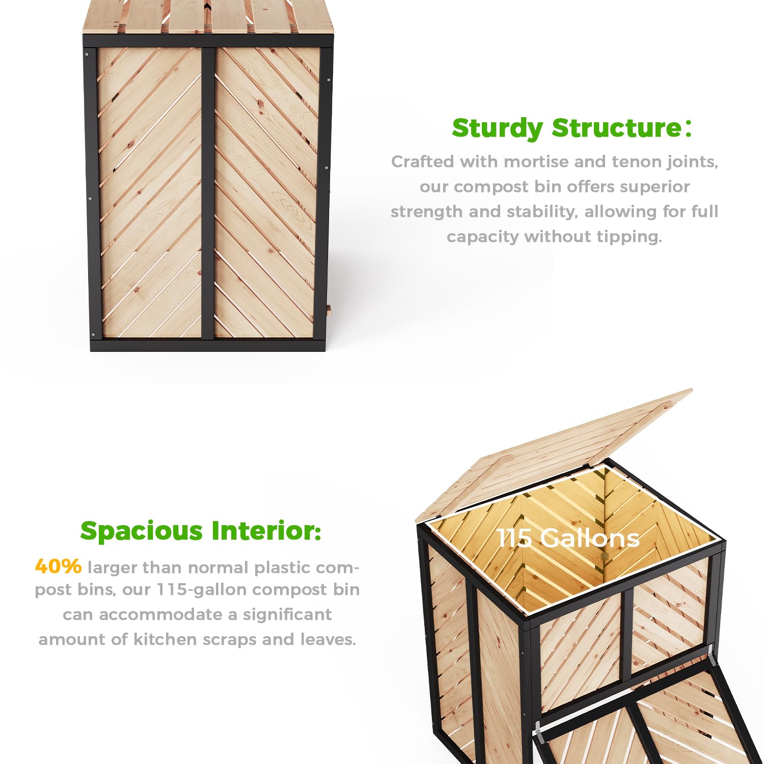 SOCOME pull-out door detail showing easy access and faster compost retrieval benefit