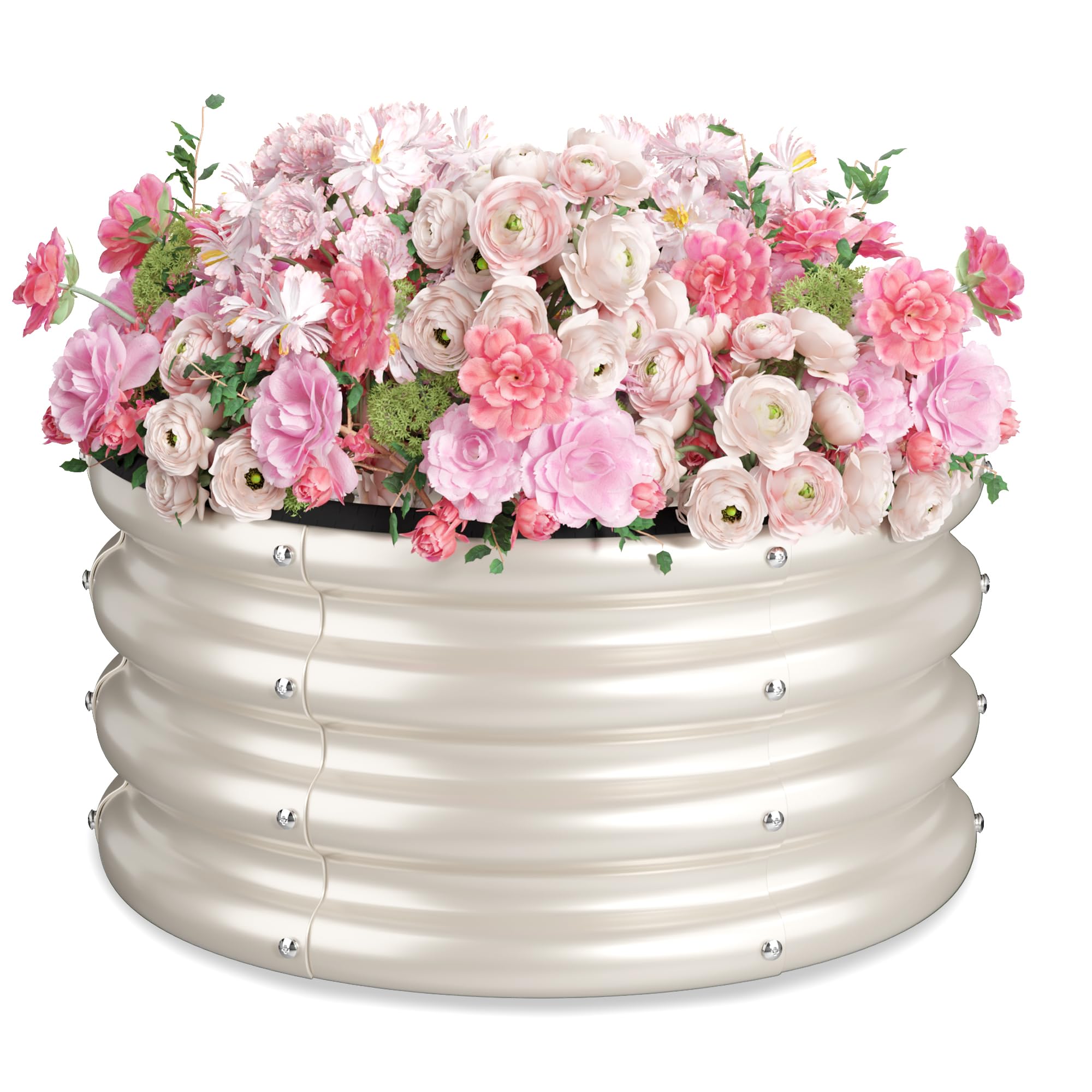 SOCONT front view of white round raised bed showing neat shape and durability