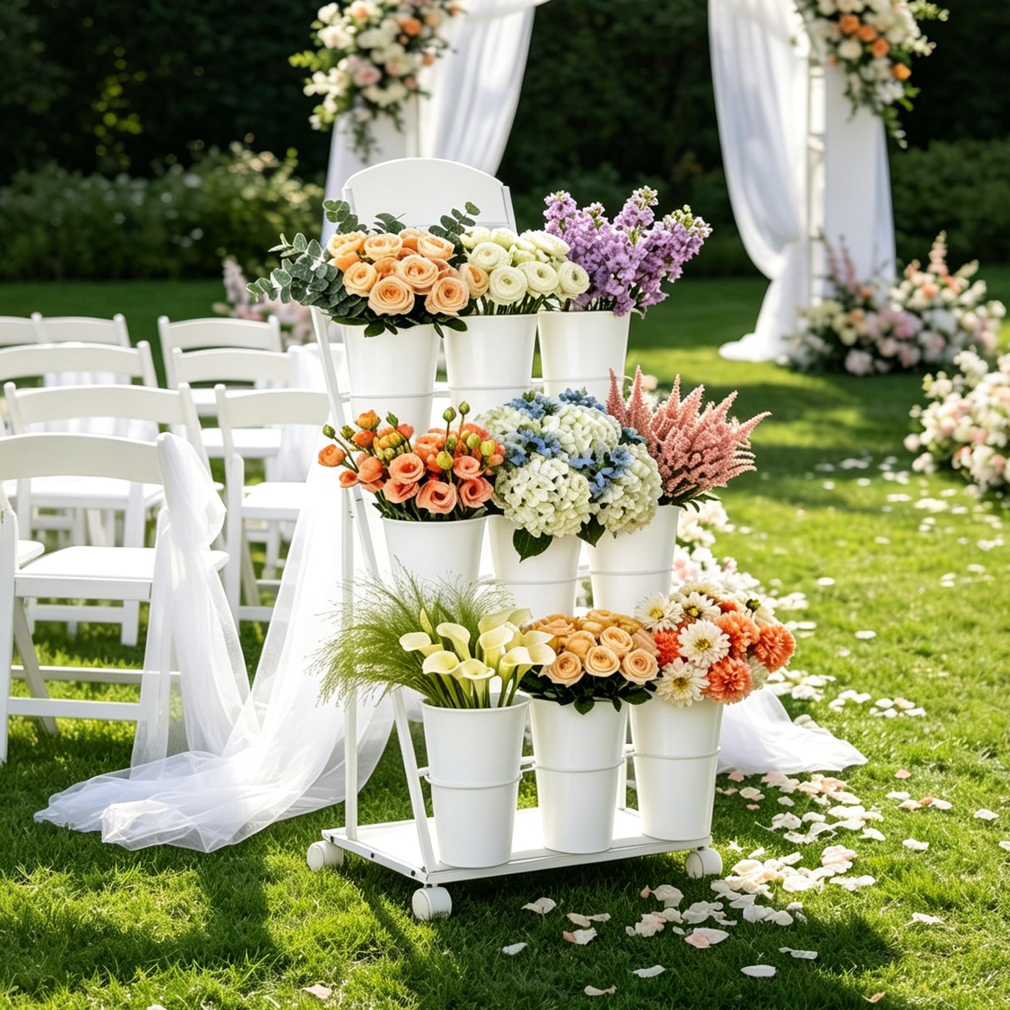 Soefpvnz flower cart styled at a wedding showing portable, attractive floristry display