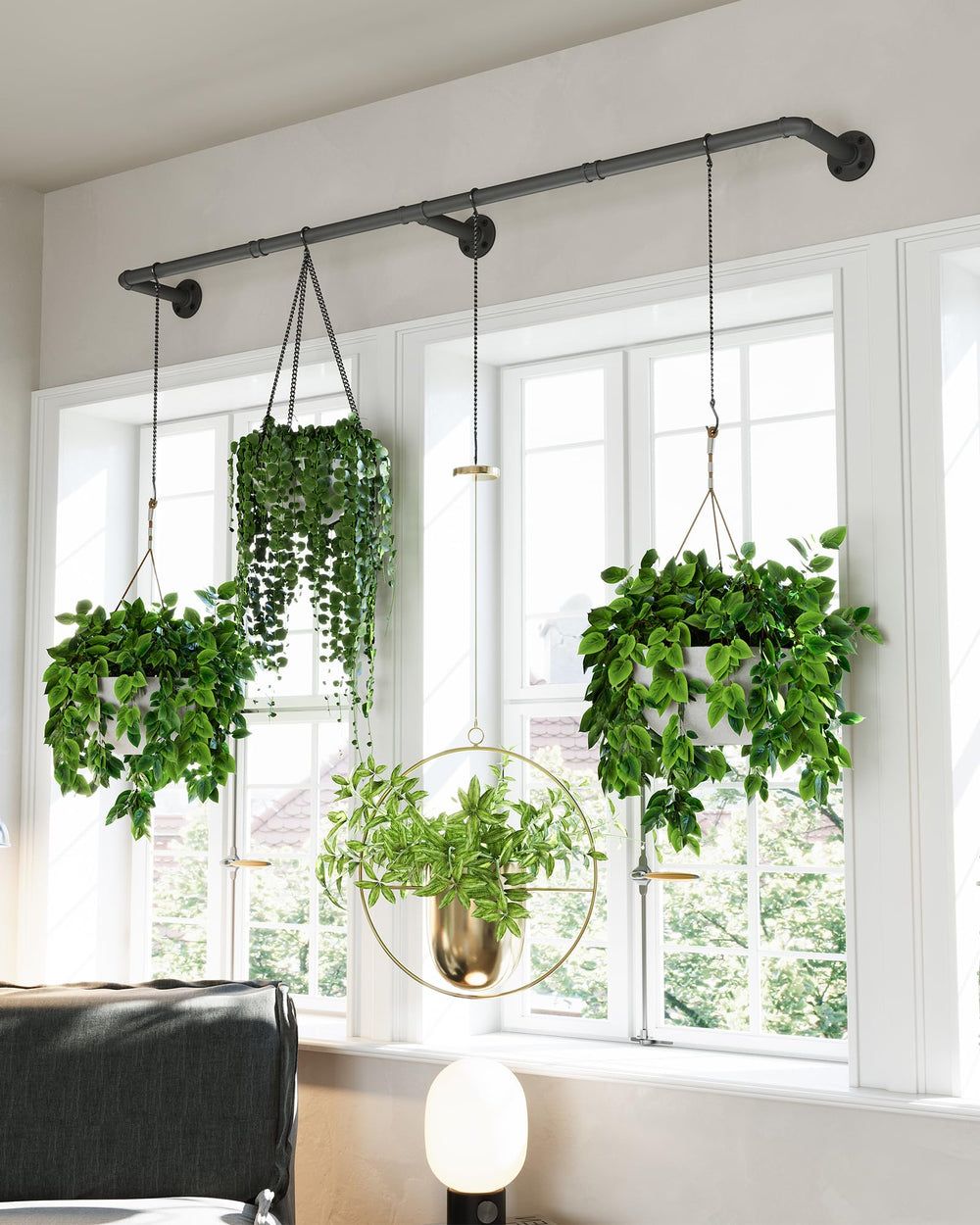 SOFITORG metal chains and hooks detail showing secure support for multiple pots