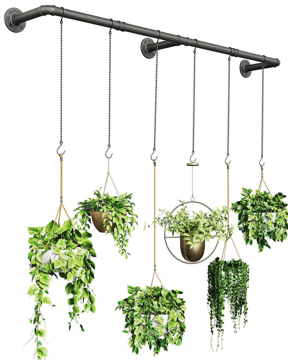 SOFITORG front view of full 65.7-inch plant hanging rod shows space-saving benefit