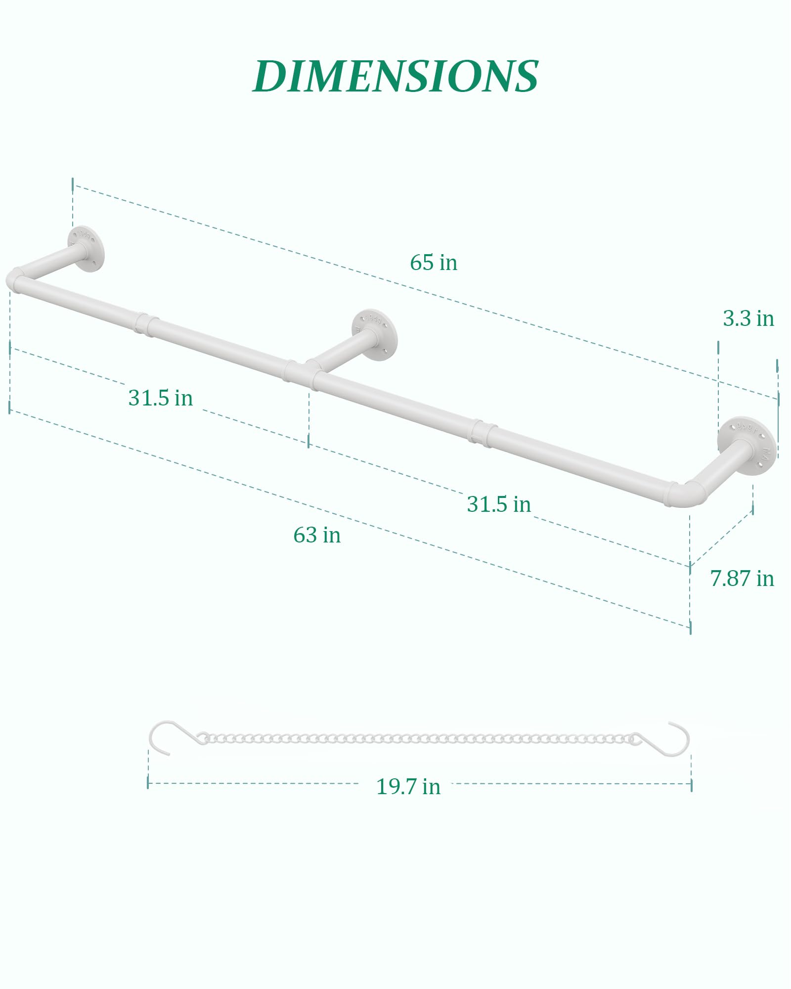 SOFITORG rod beside ruler showing 65.7-inch scale to visualize fit and planning aid