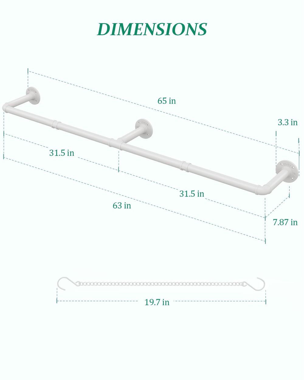 SOFITORG rod beside ruler showing 65.7-inch scale to visualize fit and planning aid