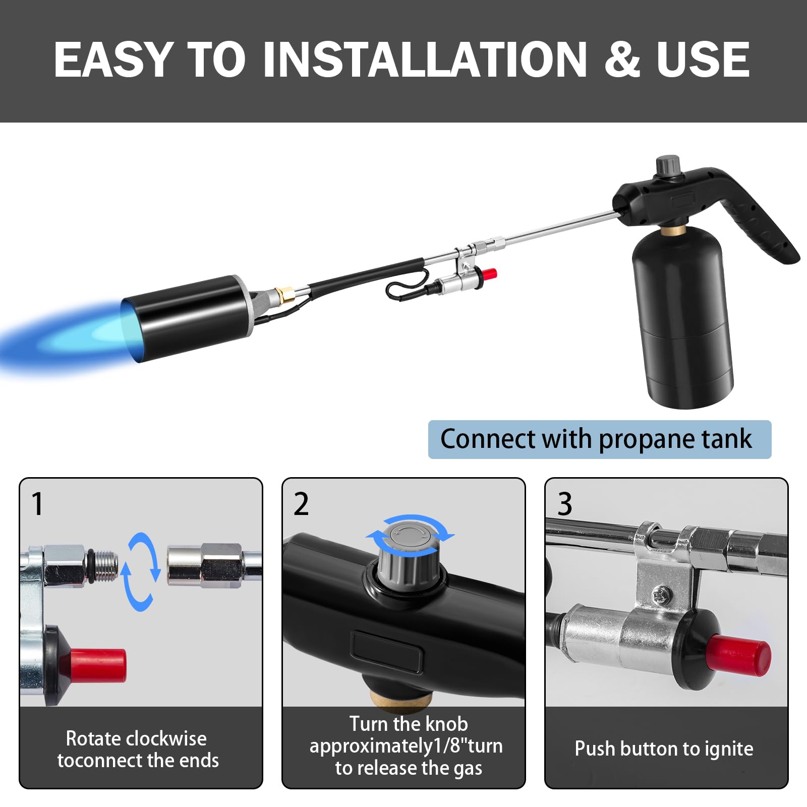 Soiiw ergonomic handle with igniter and valve controls for safe single-hand operation