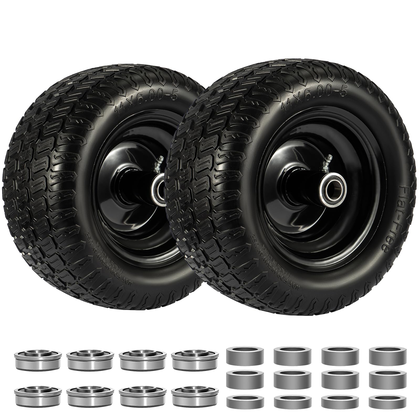 Soiiw front view of packaged 11x6.00-5 tires showing ready-to-install set and savings