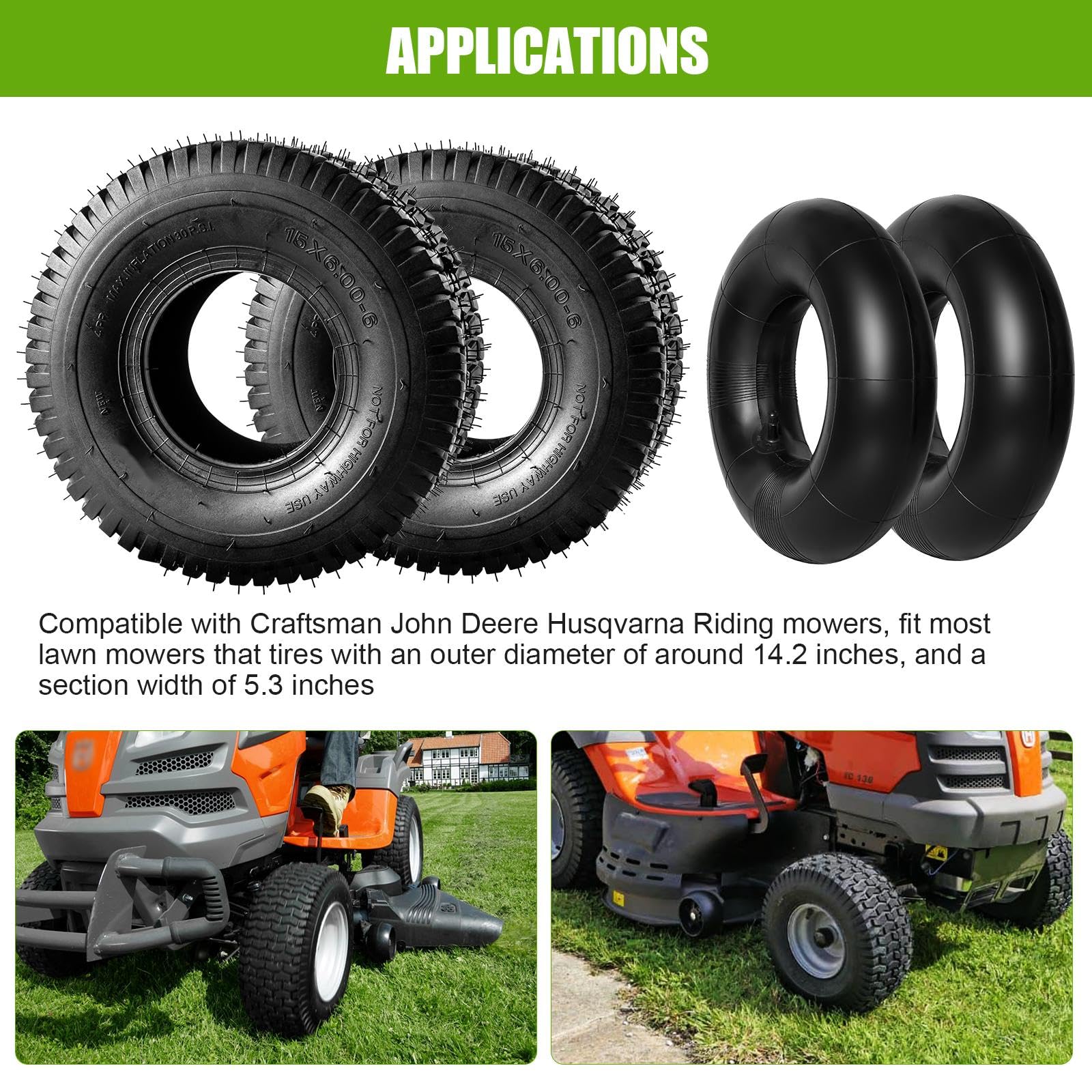 Soiiw tire in use on a riding mower showing better turf protection