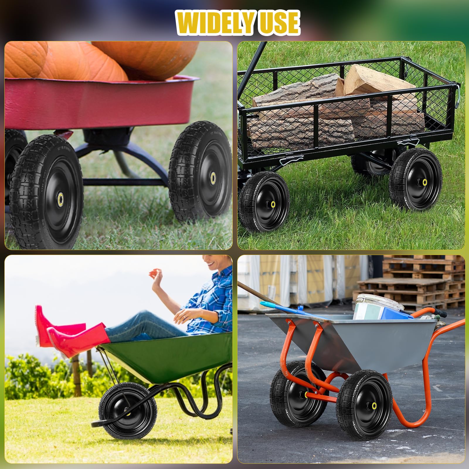Soiiw lifestyle scene with garden cart using wheel showing reliable flat-free operation benefit