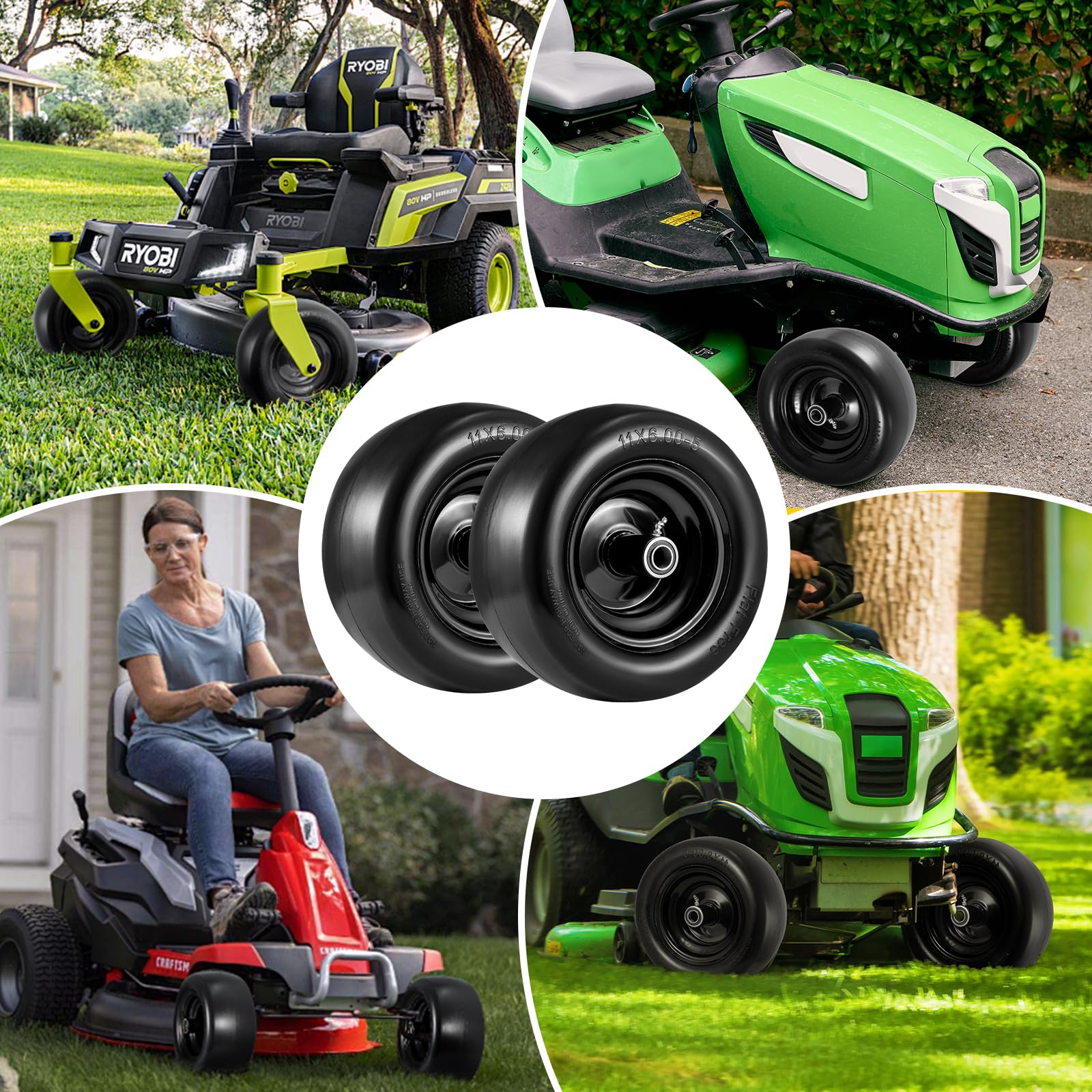 Soiiw wheel on lawn mower in backyard enabling consistent mowing performance