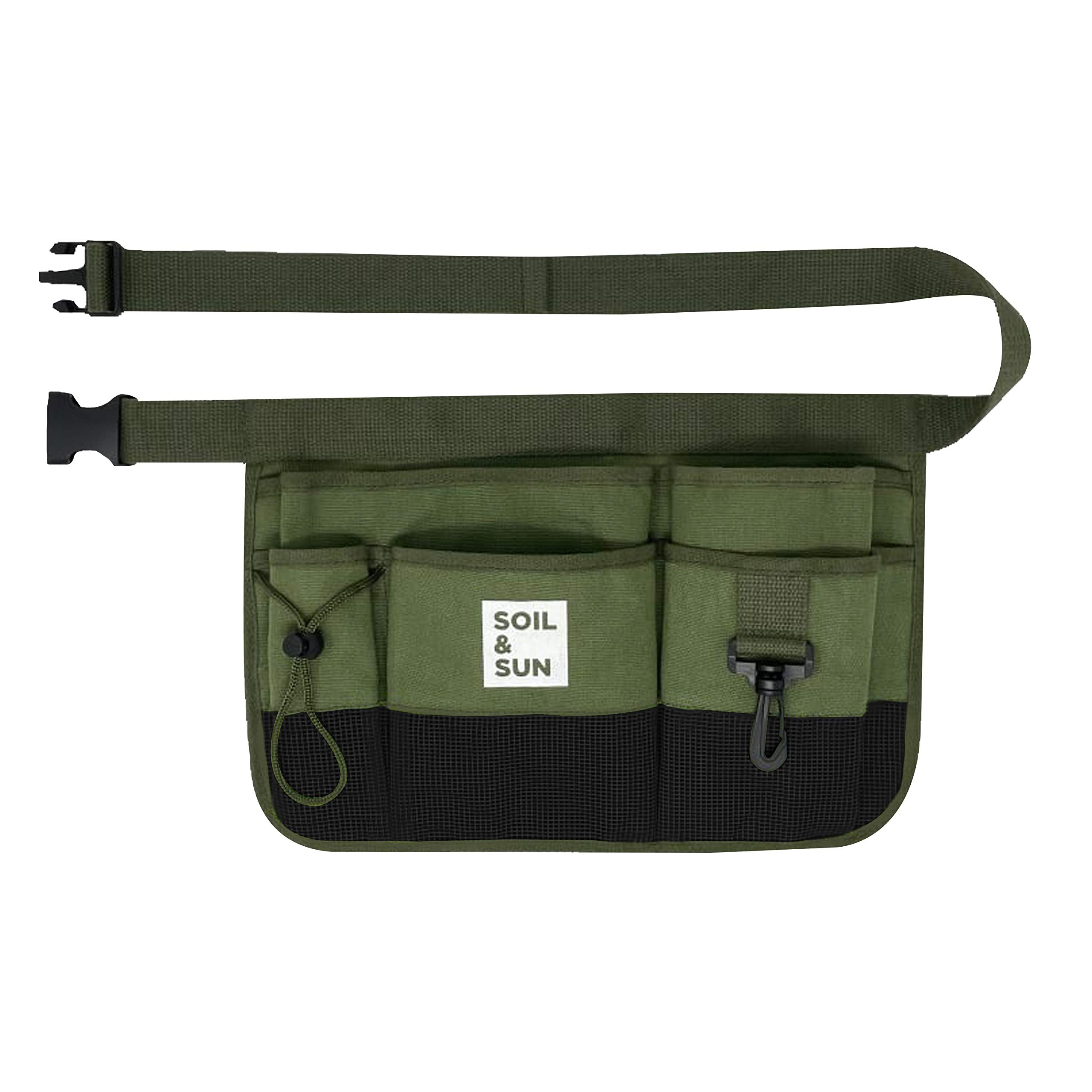 Soil & Sun front view of tool belt showing pocket arrangement and easy access