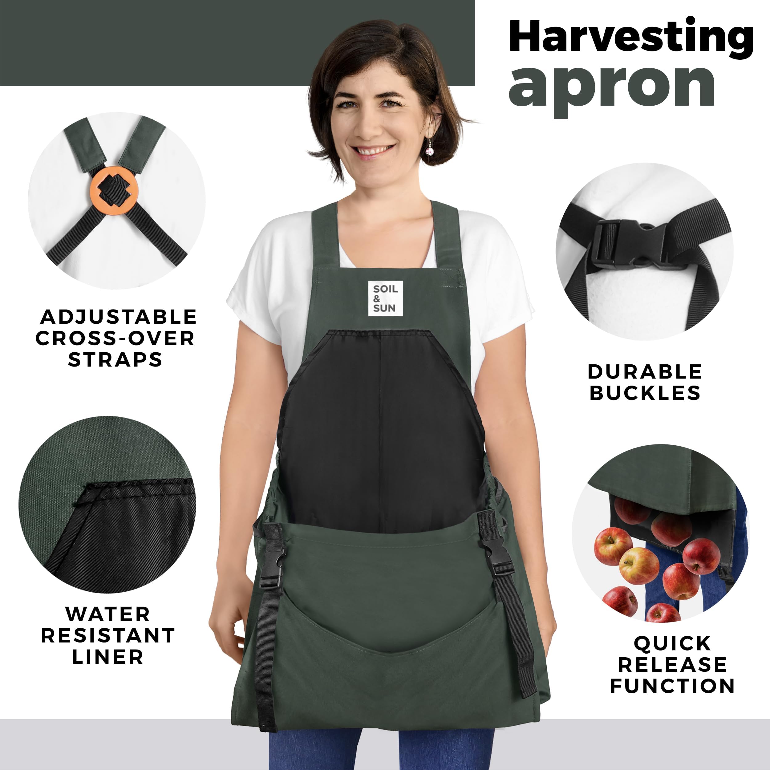 Soil & Sun harvesting pouch open with vegetables ready to empty quickly
