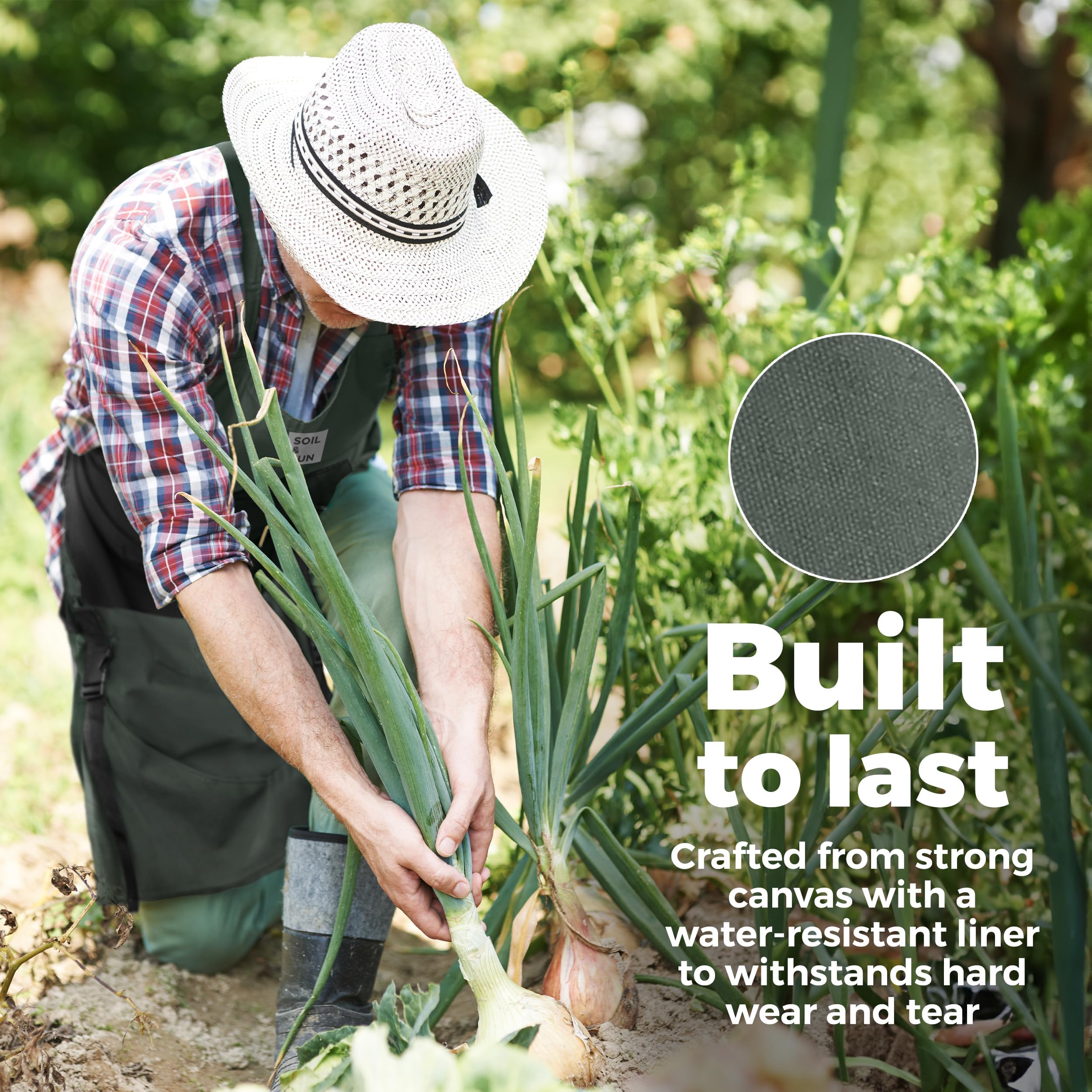 Soil & Sun apron in use harvesting tomatoes to speed collection and reduce trips