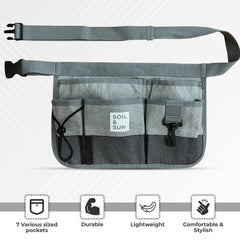 Soil & Sun apron in use while gardening demonstrating hands-free convenience and comfort
