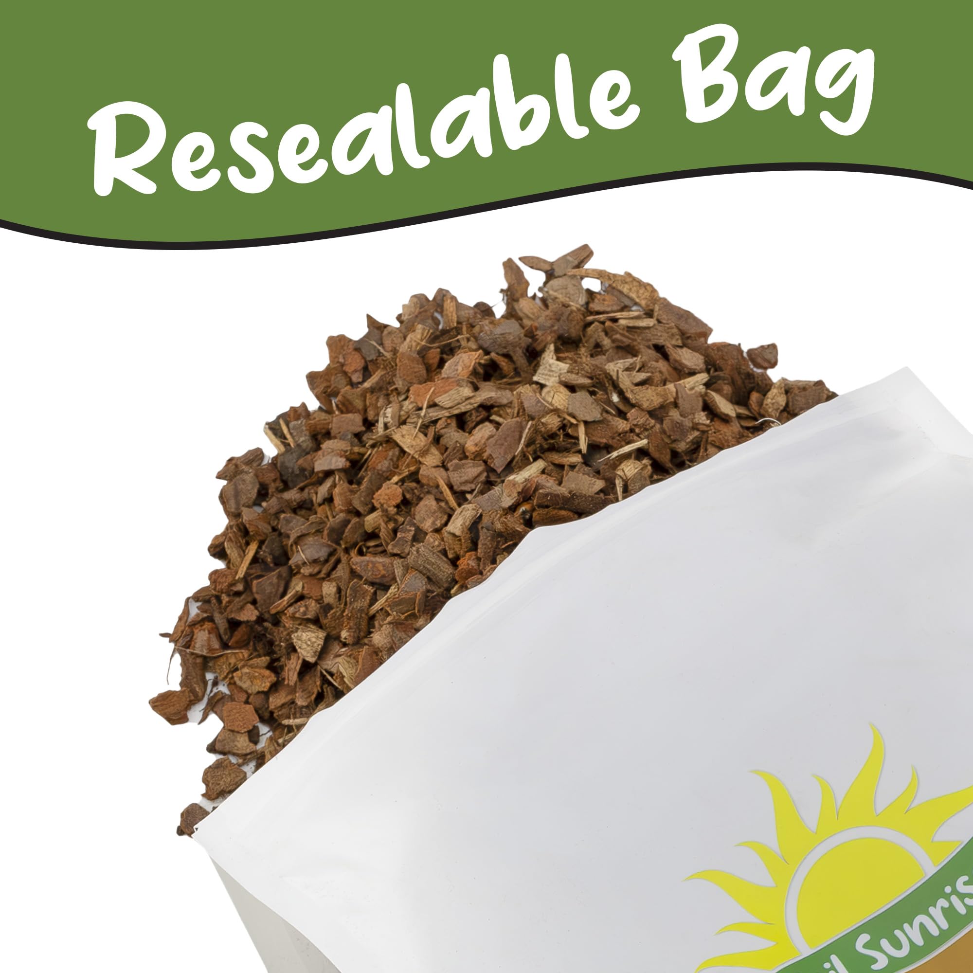Soil Sunrise etiqueta con ingredientes, confirma 100% corteza natural