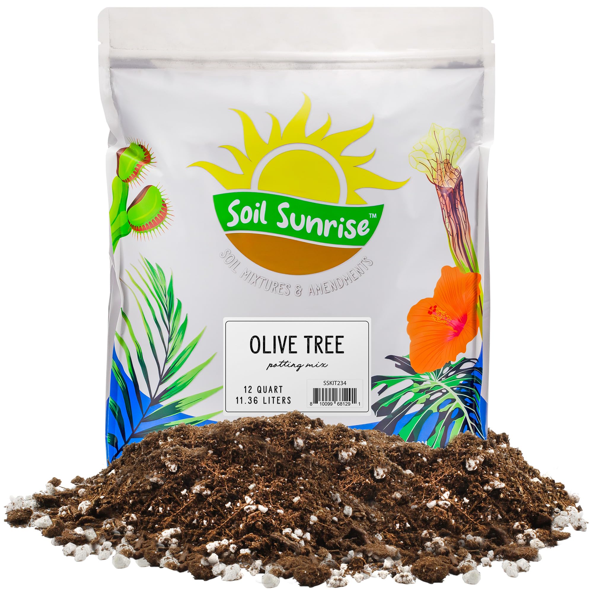 Soil Sunrise front bag view showcasing the 12 quart olive soil mix benefit easy identification