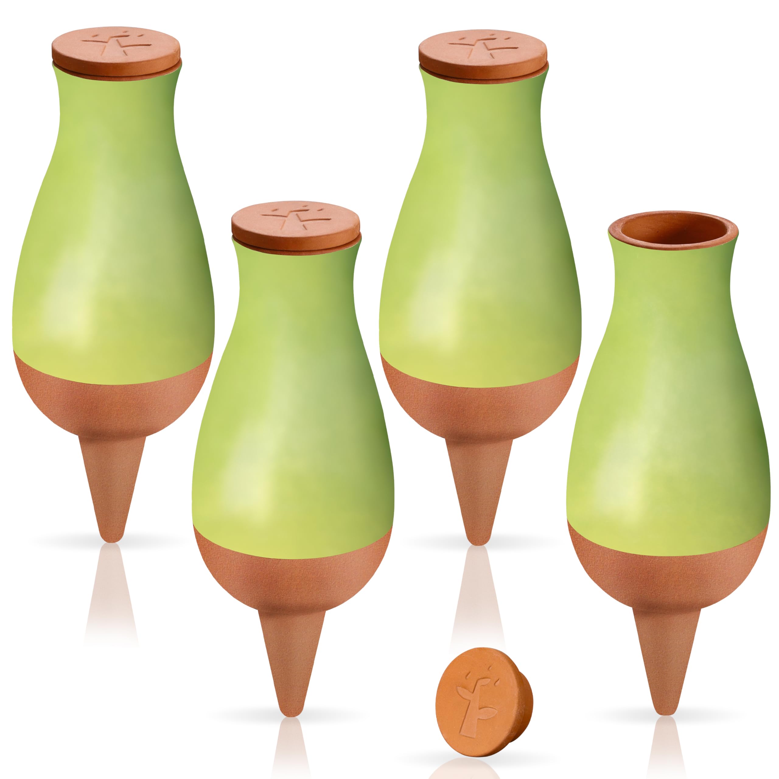 Soilagua front view of four terracotta stakes showing compact design and immediate use benefit