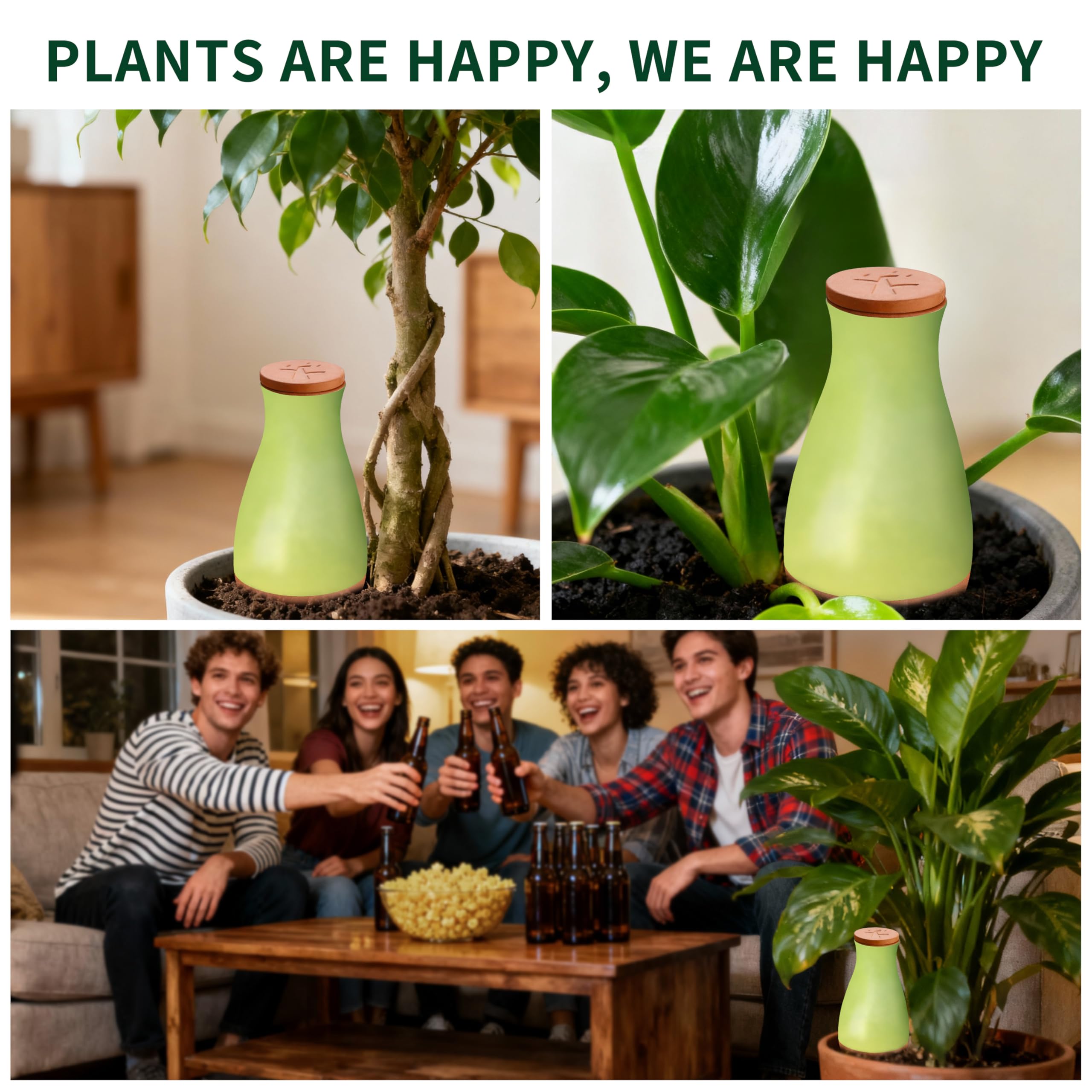 Soilagua stake beside a standard pot for size comparison showing compatibility benefit