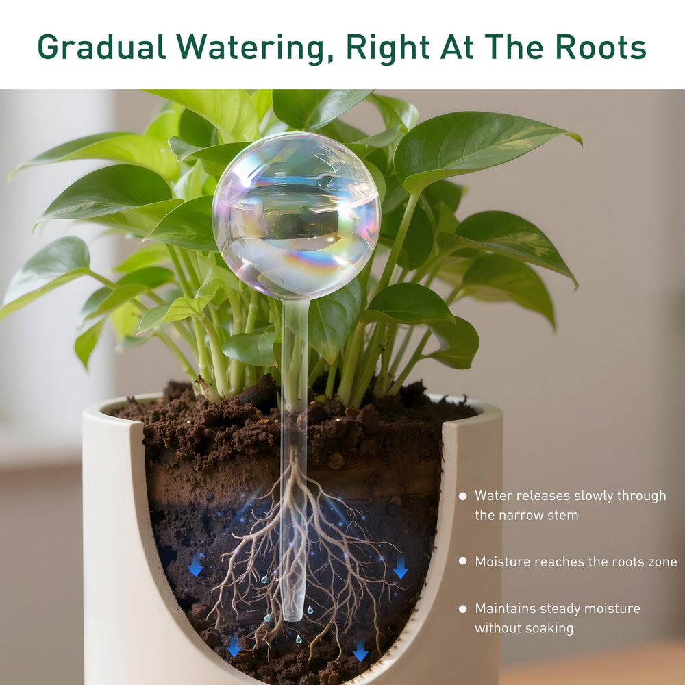 Soilagua globe releasing droplets into soil to maintain moisture