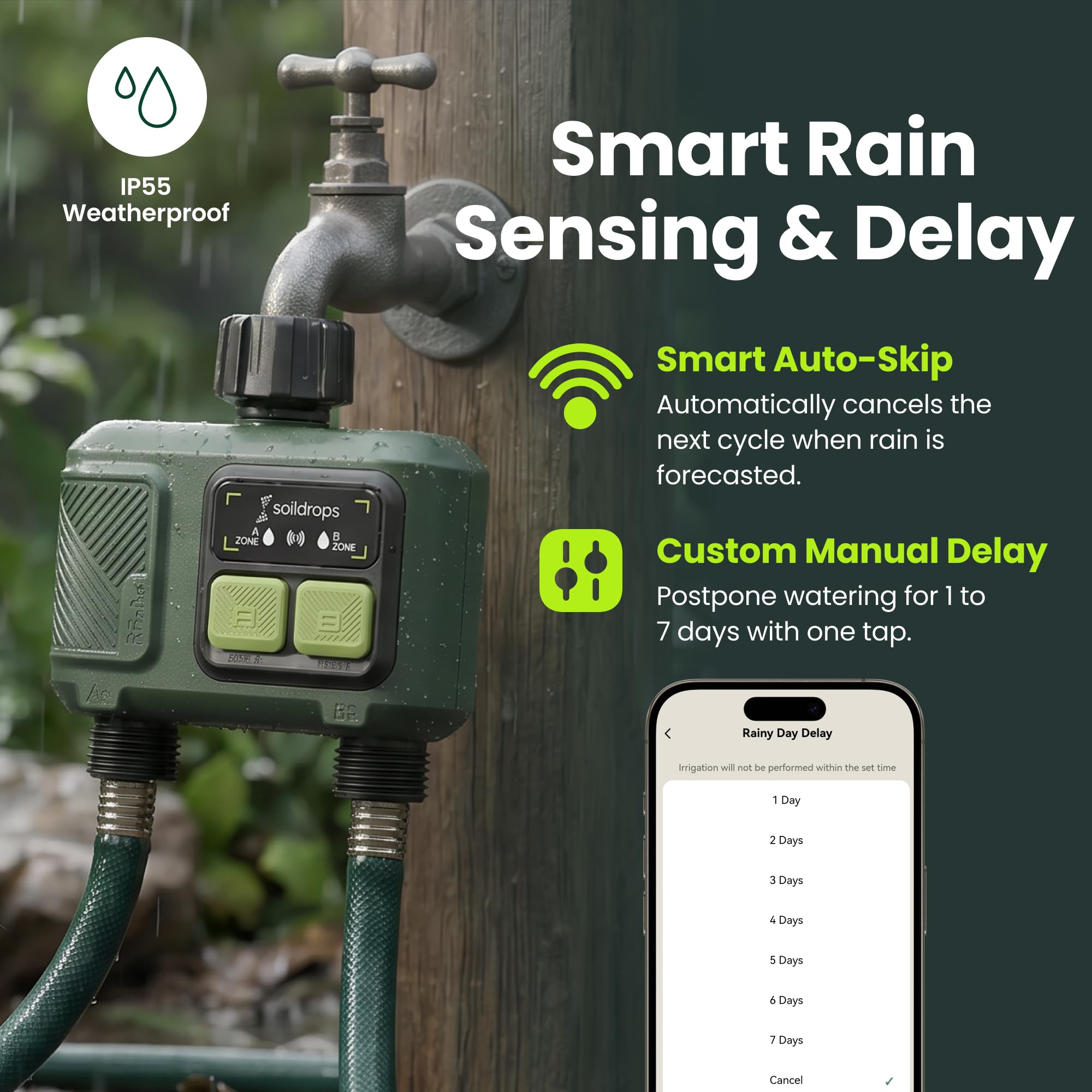 Soildrops controller installed in garden showing remote watering control benefit