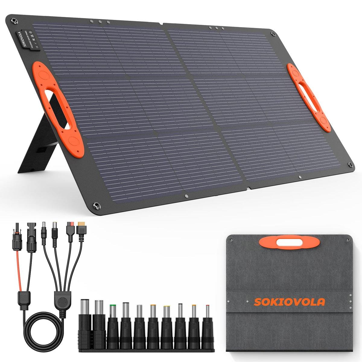 SOKIOVOLA folded panel front view showing compact transport and portability benefits