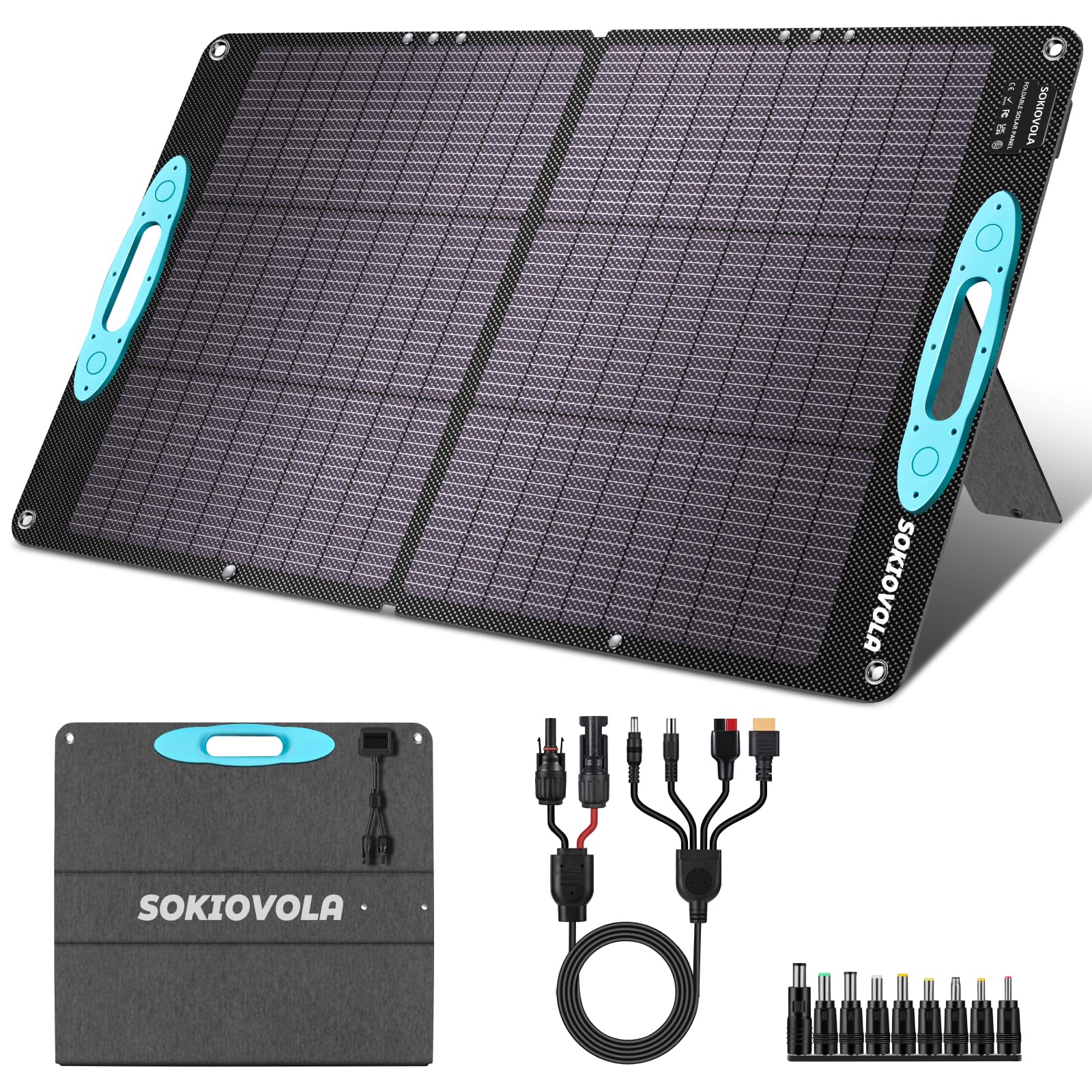 SOKIOVOLA front view showing panel surface and compact fold for easy transport