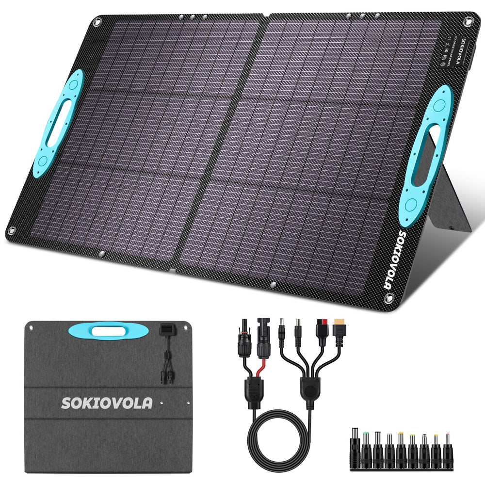 SOKIOVOLA front view showing panel surface and compact fold for easy transport