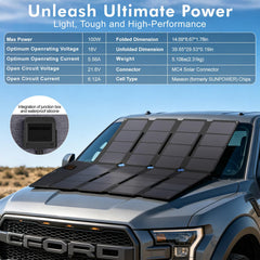 SOKIOVOLA unfolded top view capturing full 100W panel surface and sunlight capture