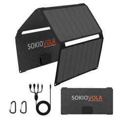 SOKIOVOLA front view open showing panels and fast charging outputs for reliable power