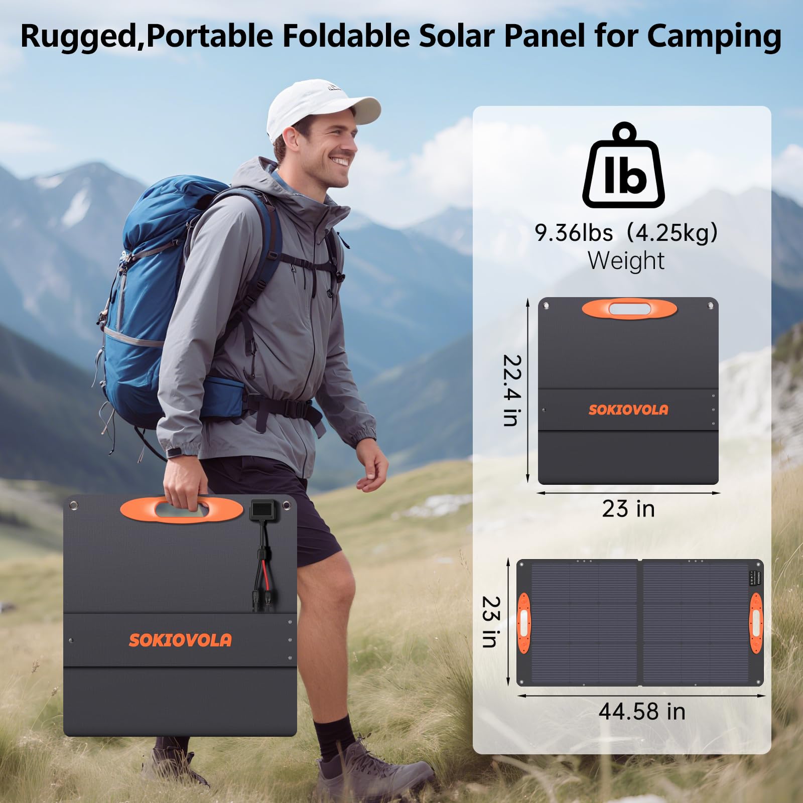 SOKIOVOLA unfolded panel with brackets angled to maximize sun exposure