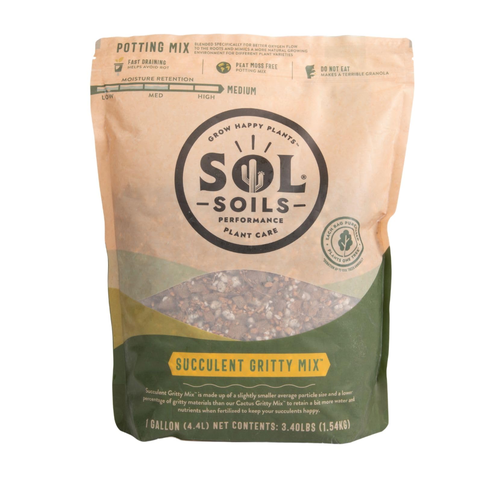 sol soils front bag showing product branding and fast-draining benefits