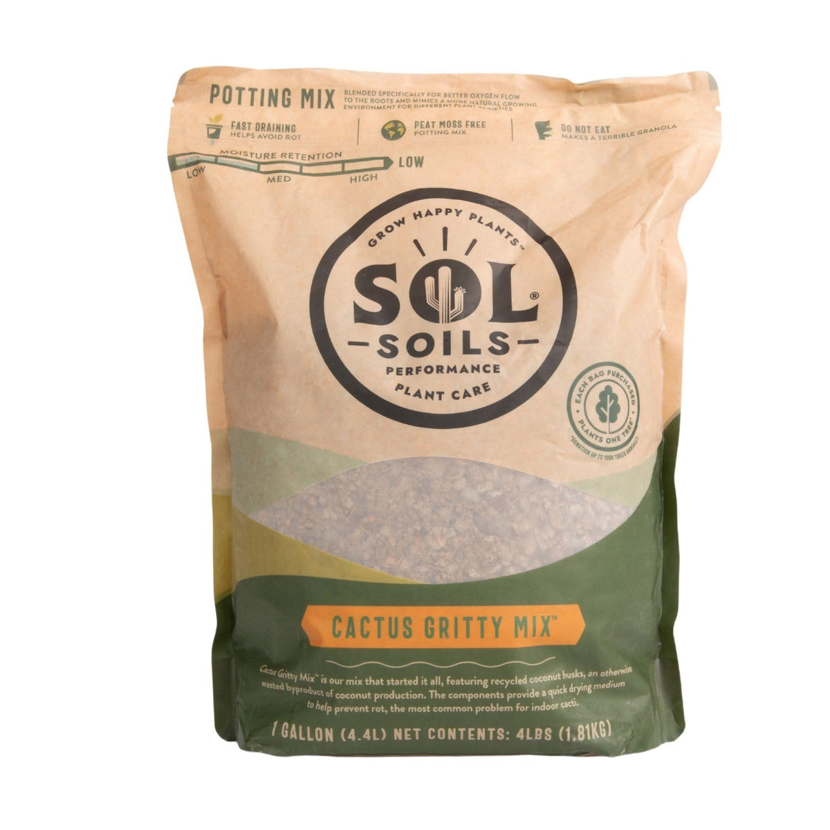 sol soils front-of-bag showing brand and product for easy identification and purchase