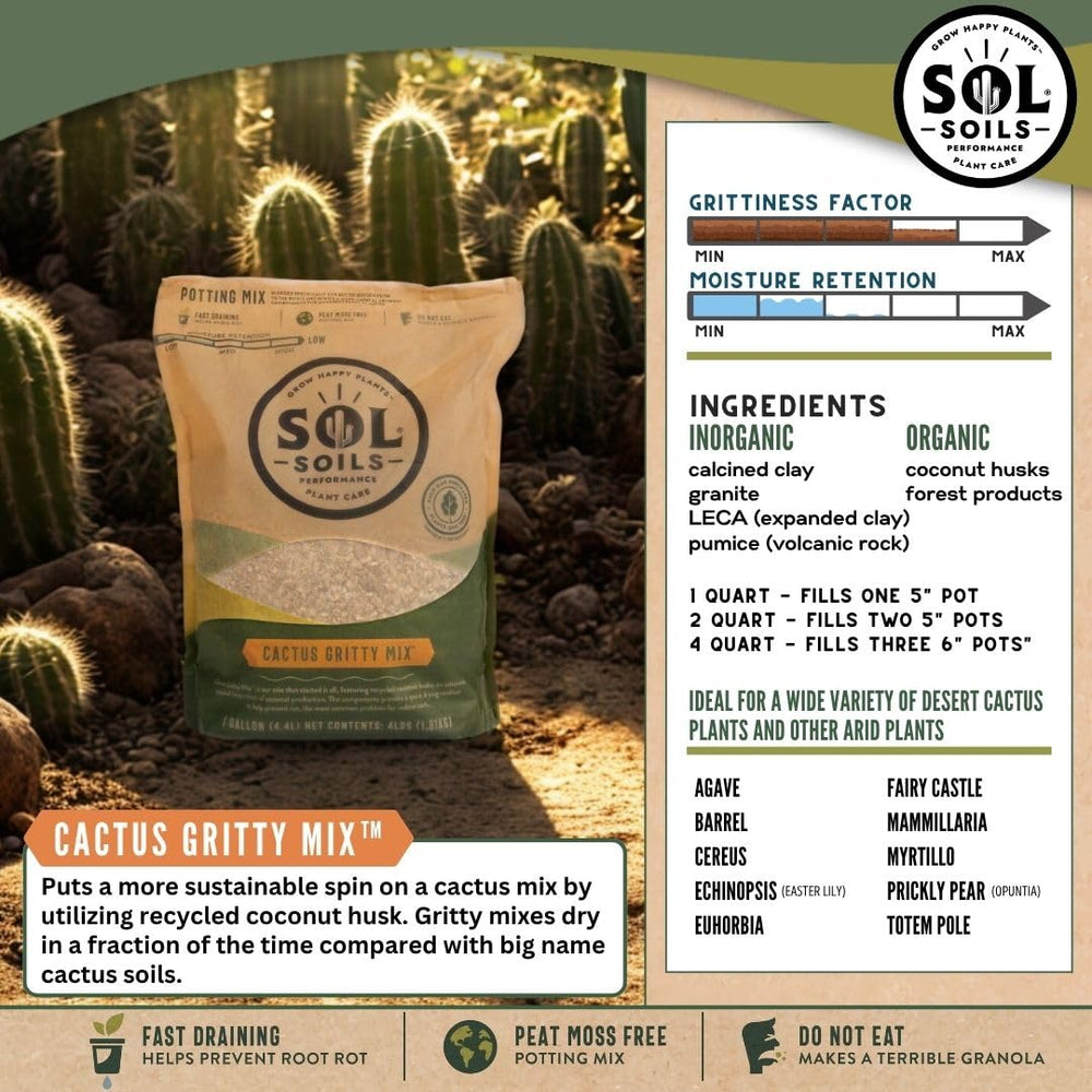 sol soils grain size comparison illustrating pumice, granite, clay and coir balance