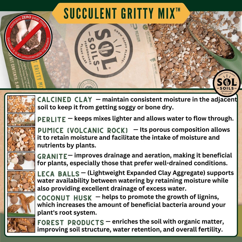 sol soils gritty mix inside pot demonstrating improved drainage