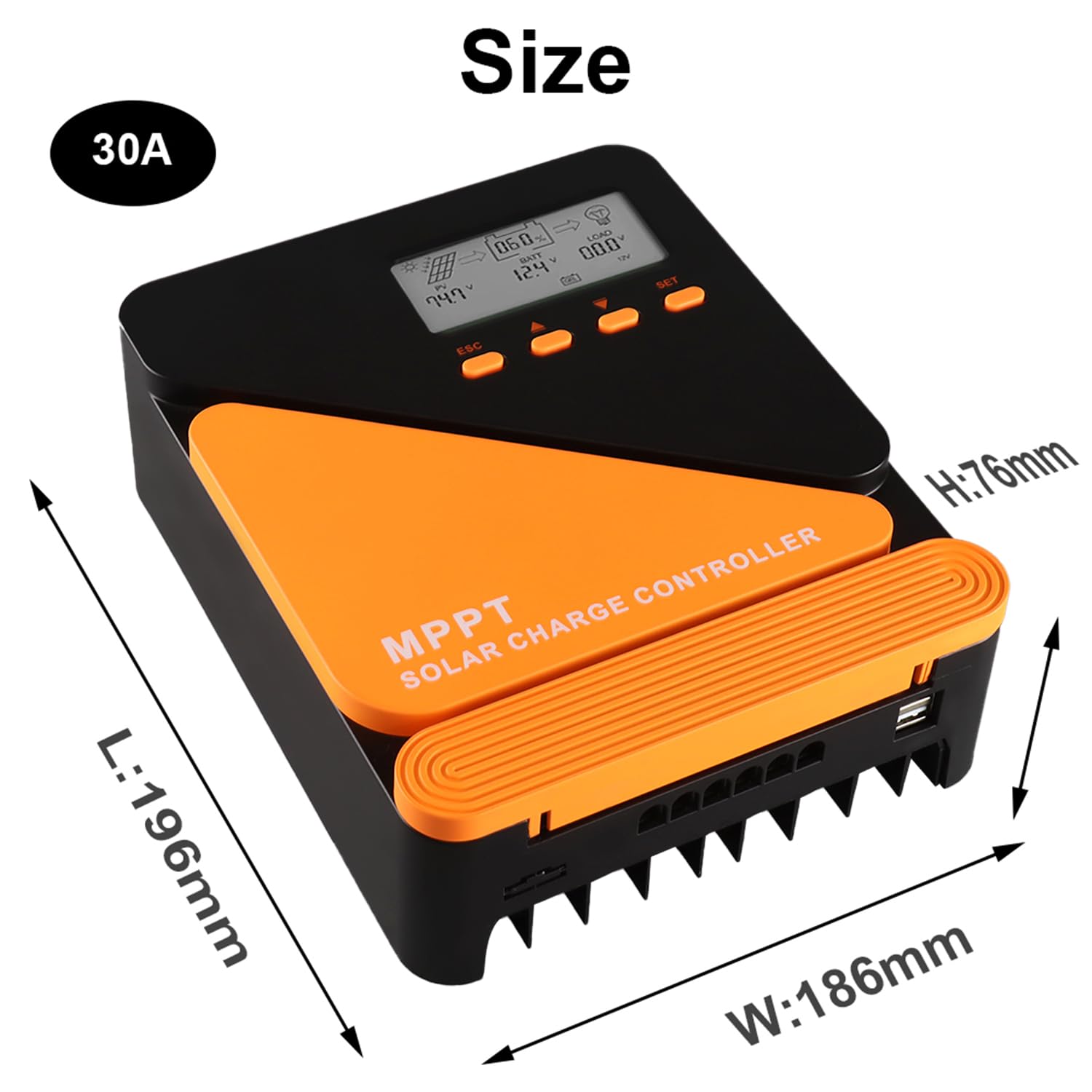 SolaMr GM20A next to a 12V battery to show size and real-world scale