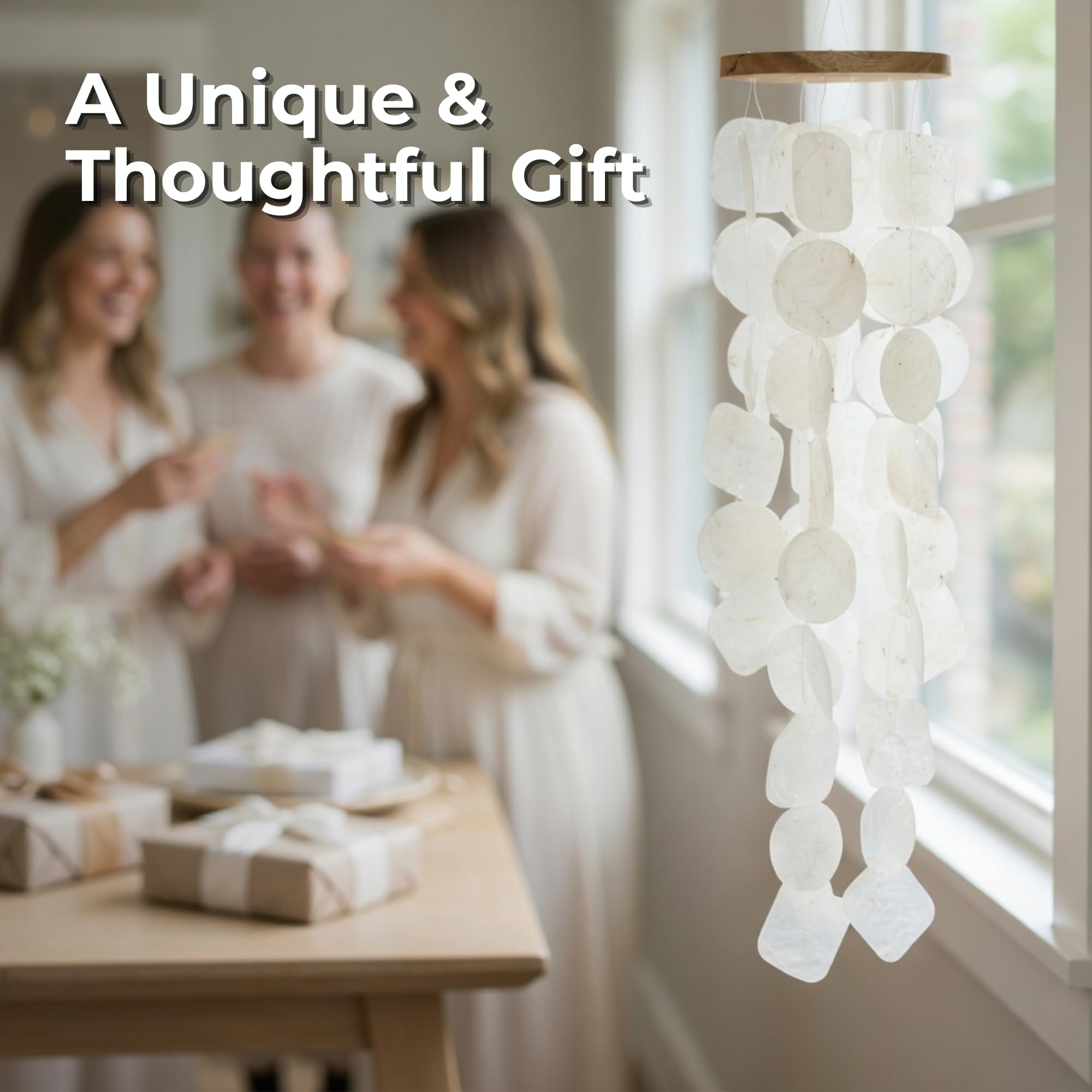 Solange & Frances wind chime in a sunroom adding quiet ambiance and style