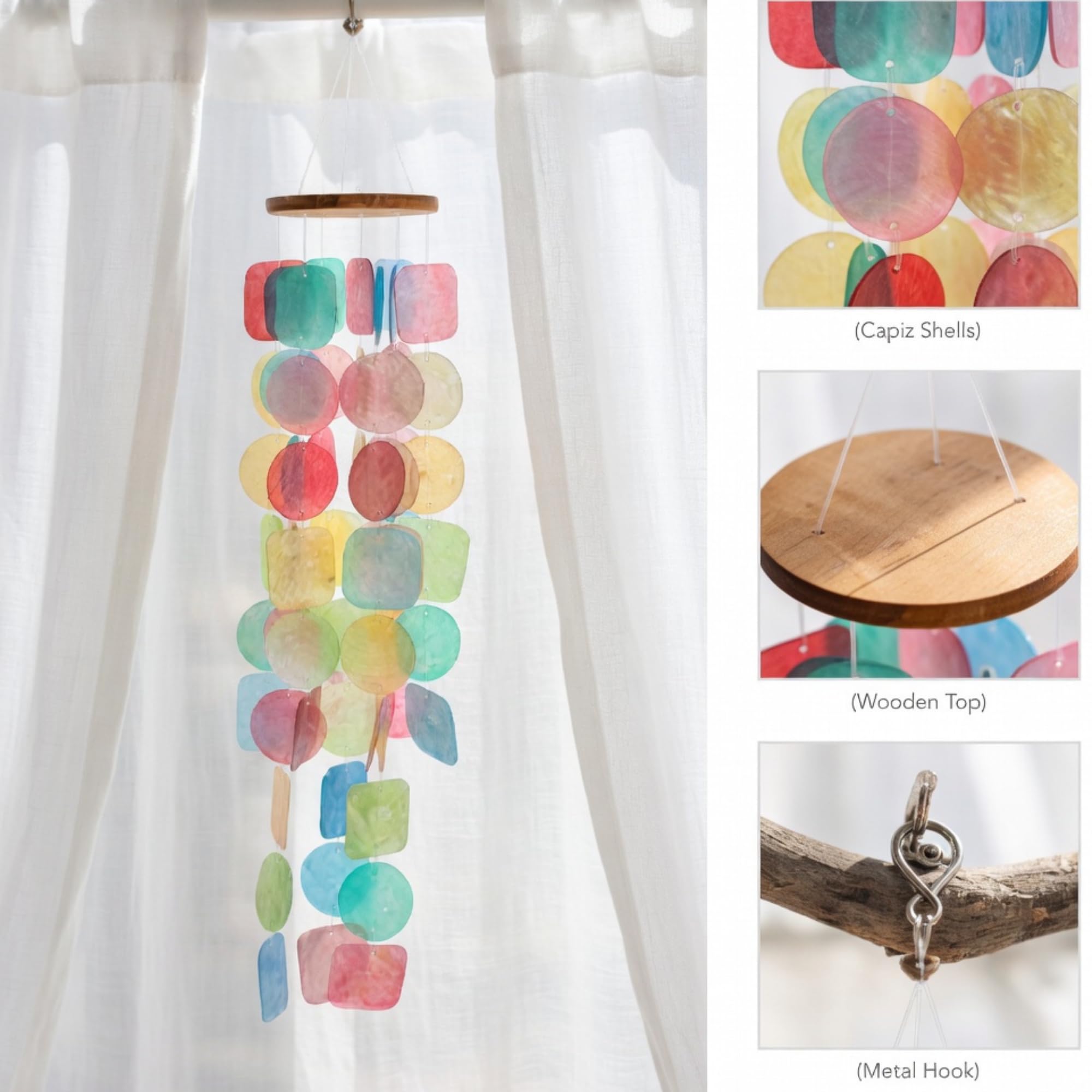 Solange & Frances wind chime hanging on a porch adding calm ambiance