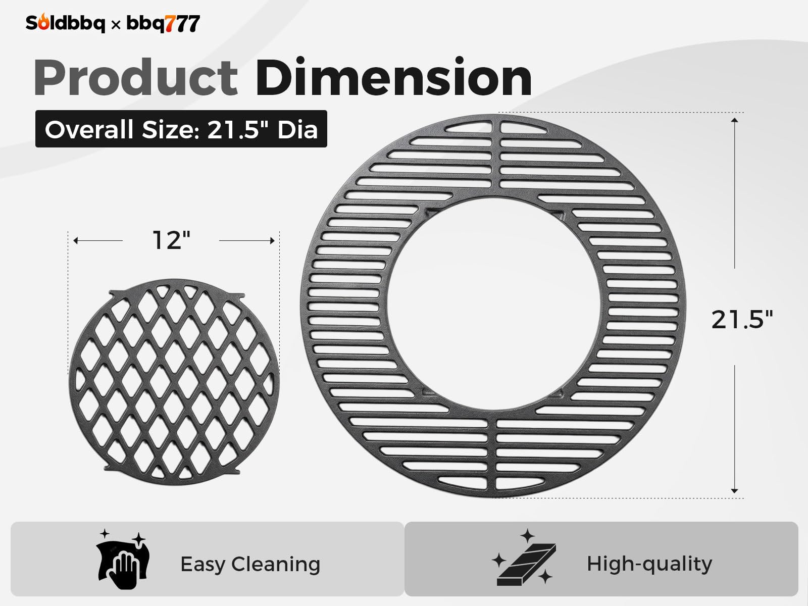 soldbbq removable 12-inch center insert lifted out for charcoal access and versatile cooking