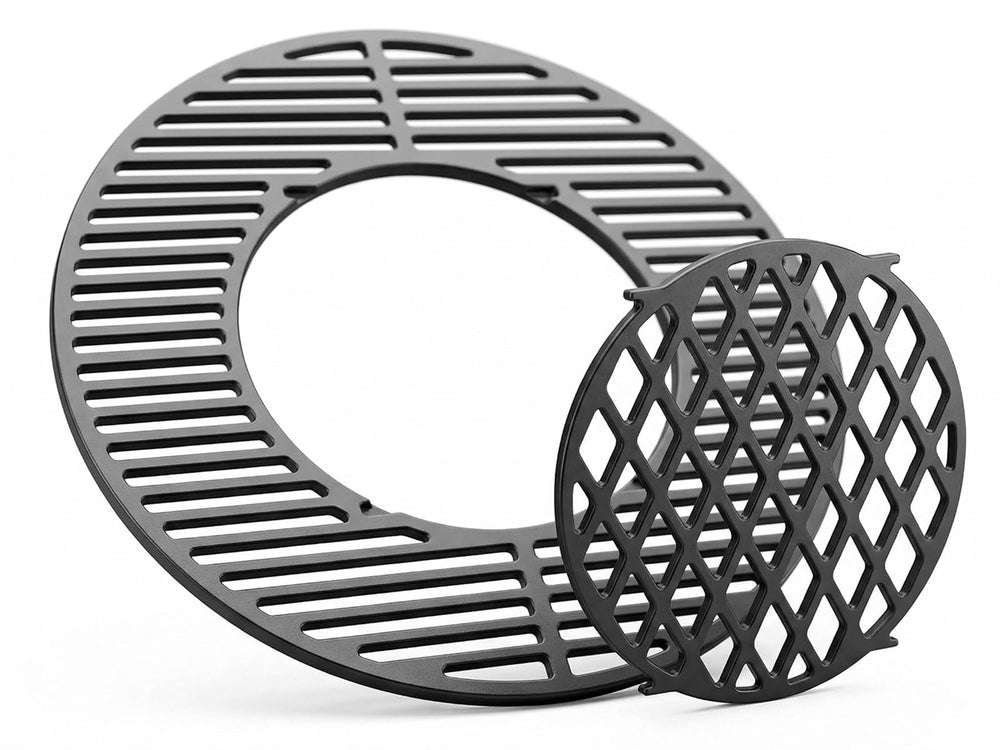 soldbbq front view of 21.5-inch cast iron grate showing full cooking surface for durable searing