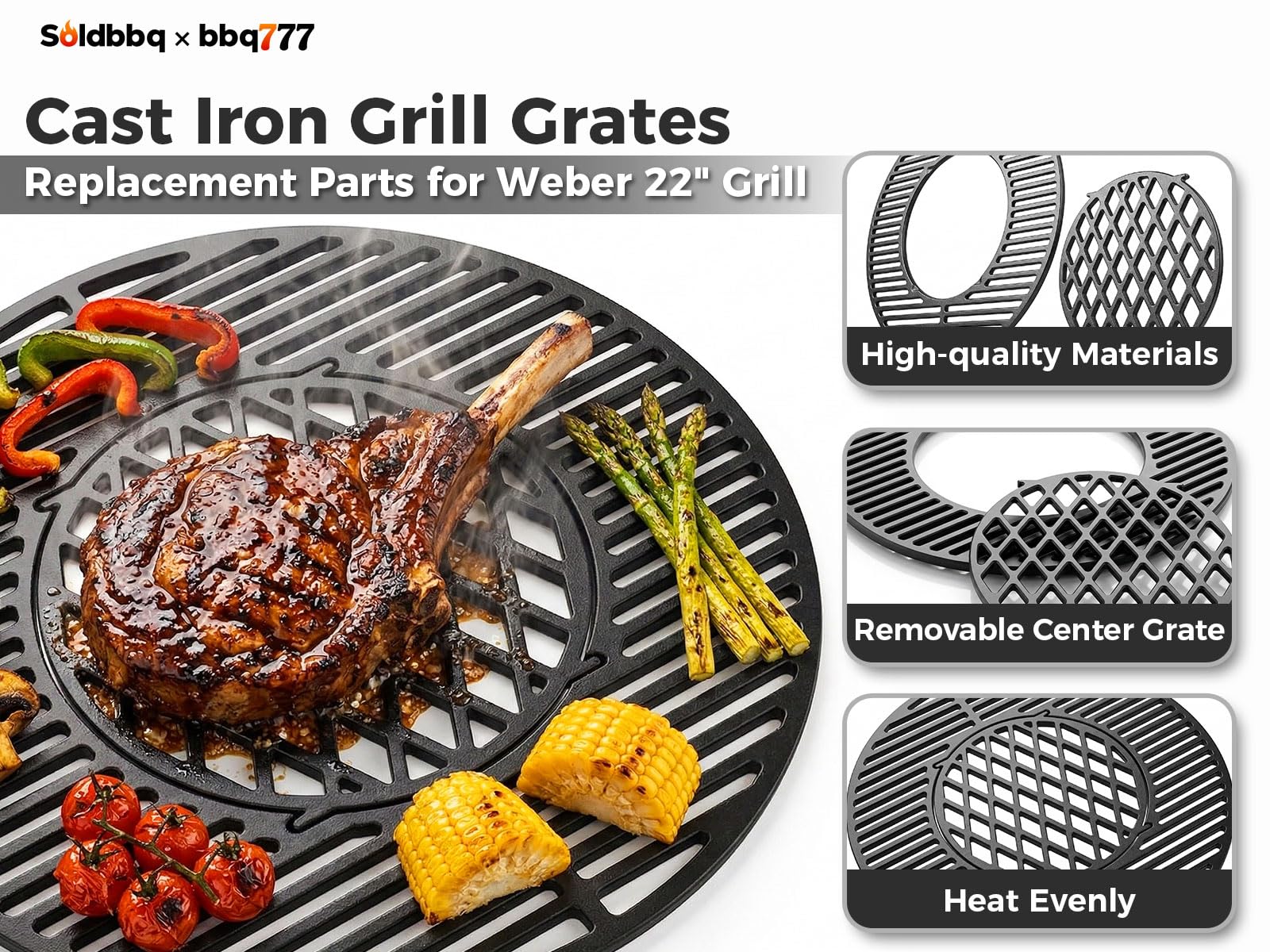 soldbbq installed in a Weber 22-inch kettle illustrating direct-fit replacement and stability