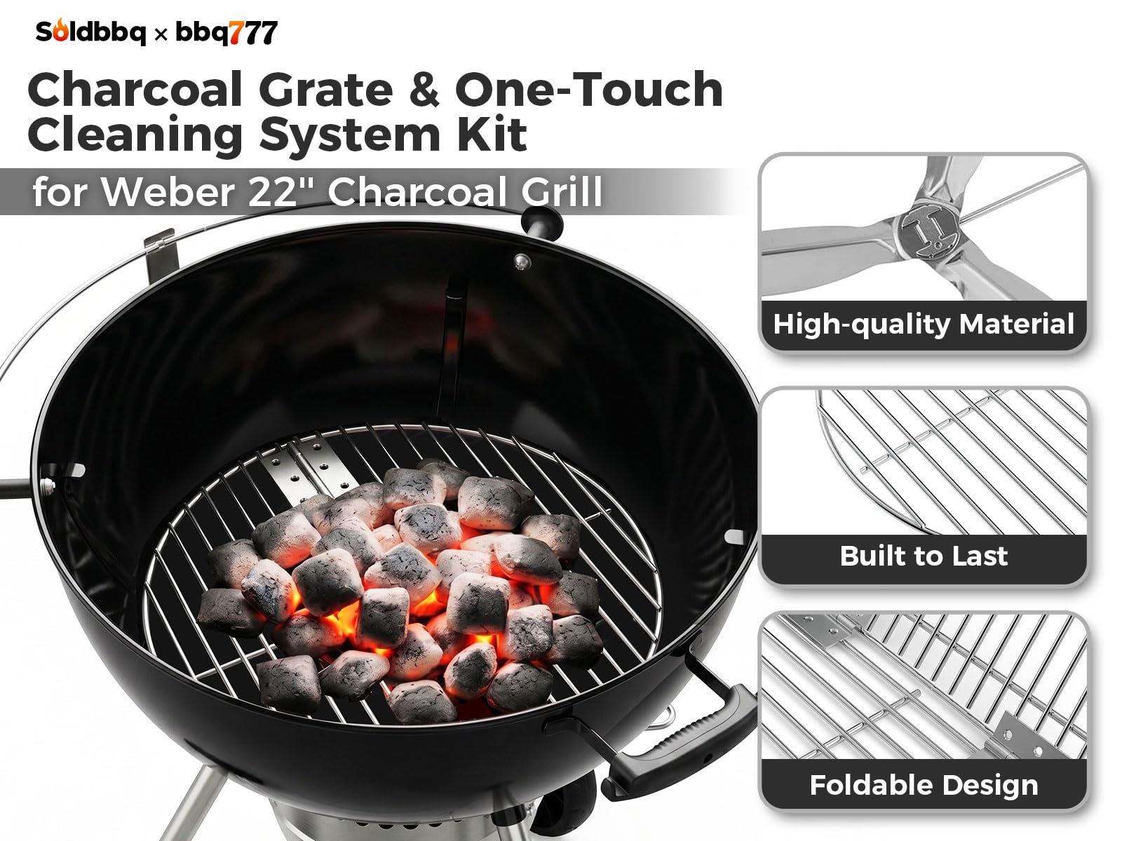 soldbbq grate installed in Weber kettle demonstrating improved heat distribution and fit