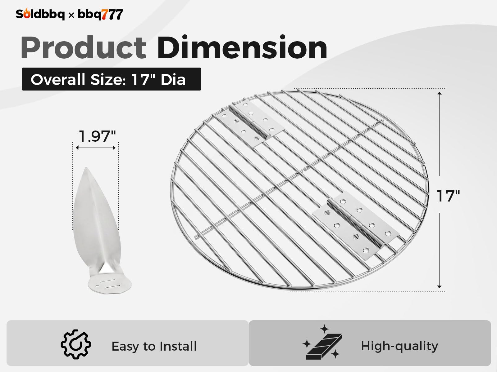 soldbbq stainless-steel grid closeup highlighting corrosion resistance and easy-clean finish