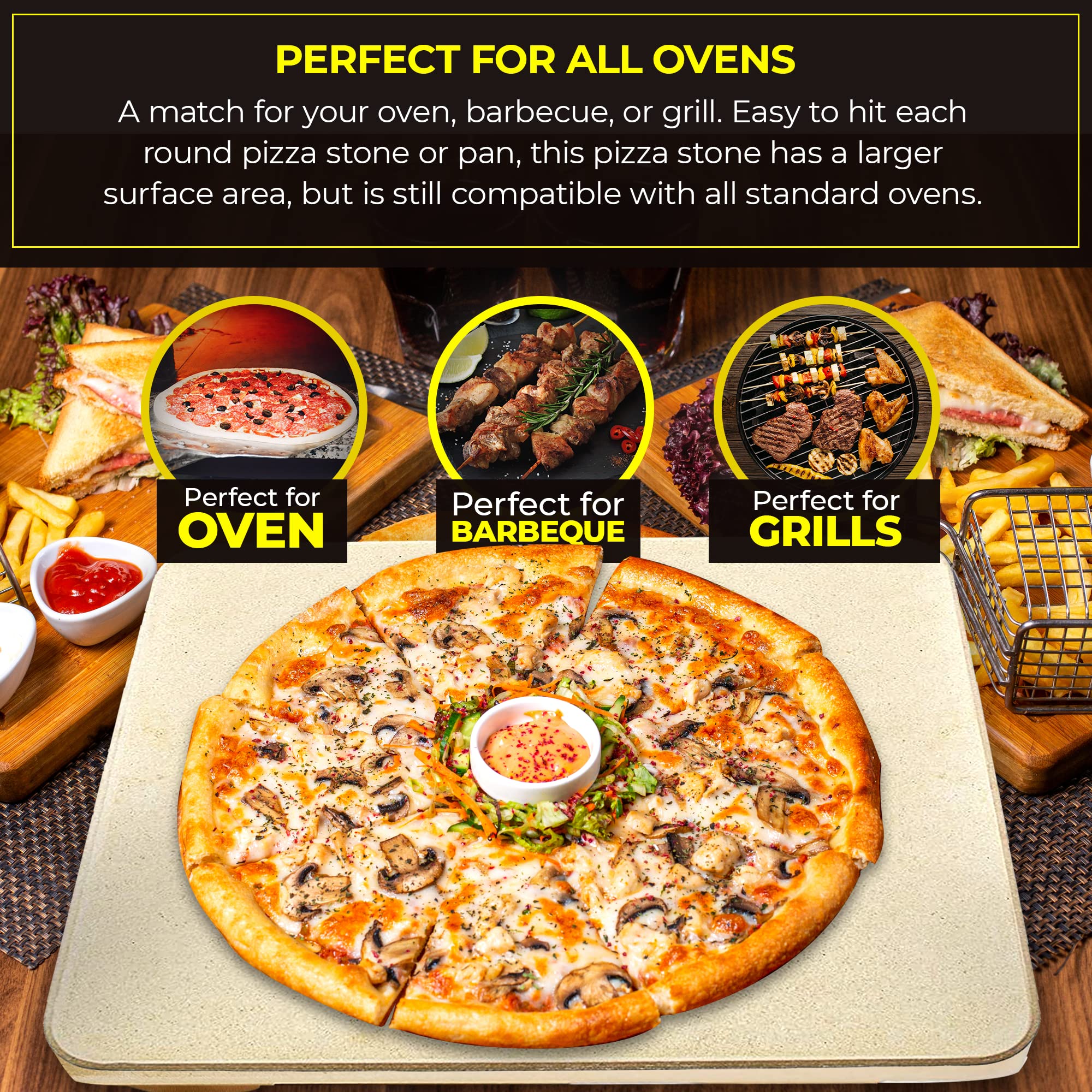 Solido pizza on stone top view showing crisp crust and even bake benefit