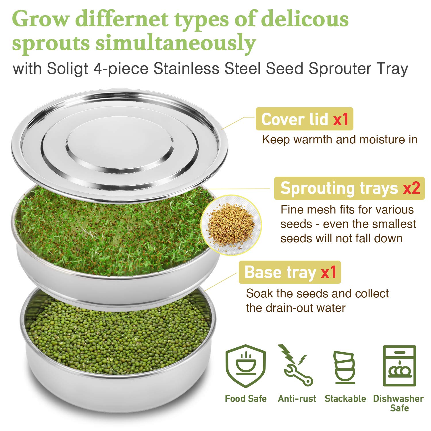 SOLIGT assembled two-tier sprouting trays on countertop for space-saving growth