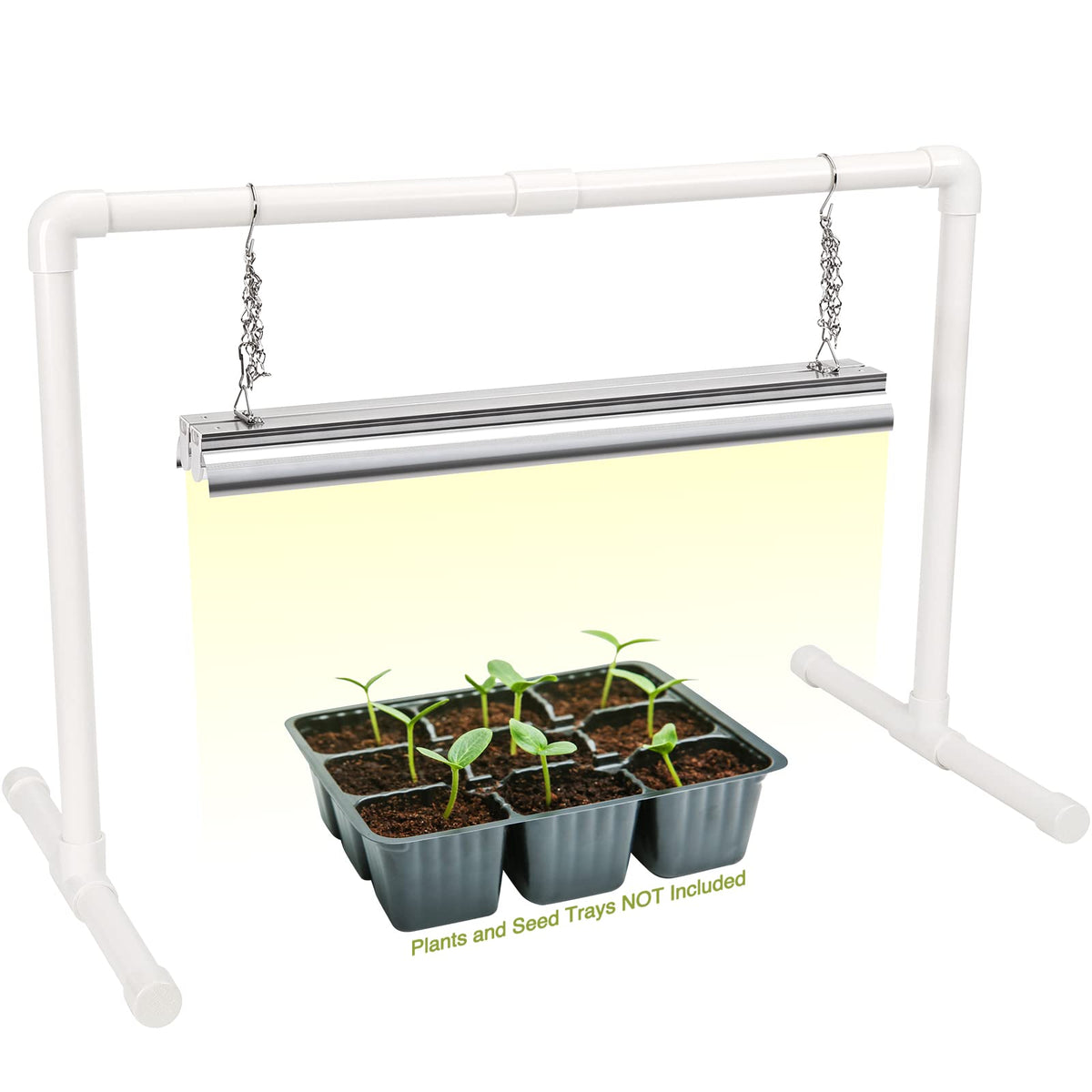 SOLIGT grow light front view showing full setup and space-saving benefit