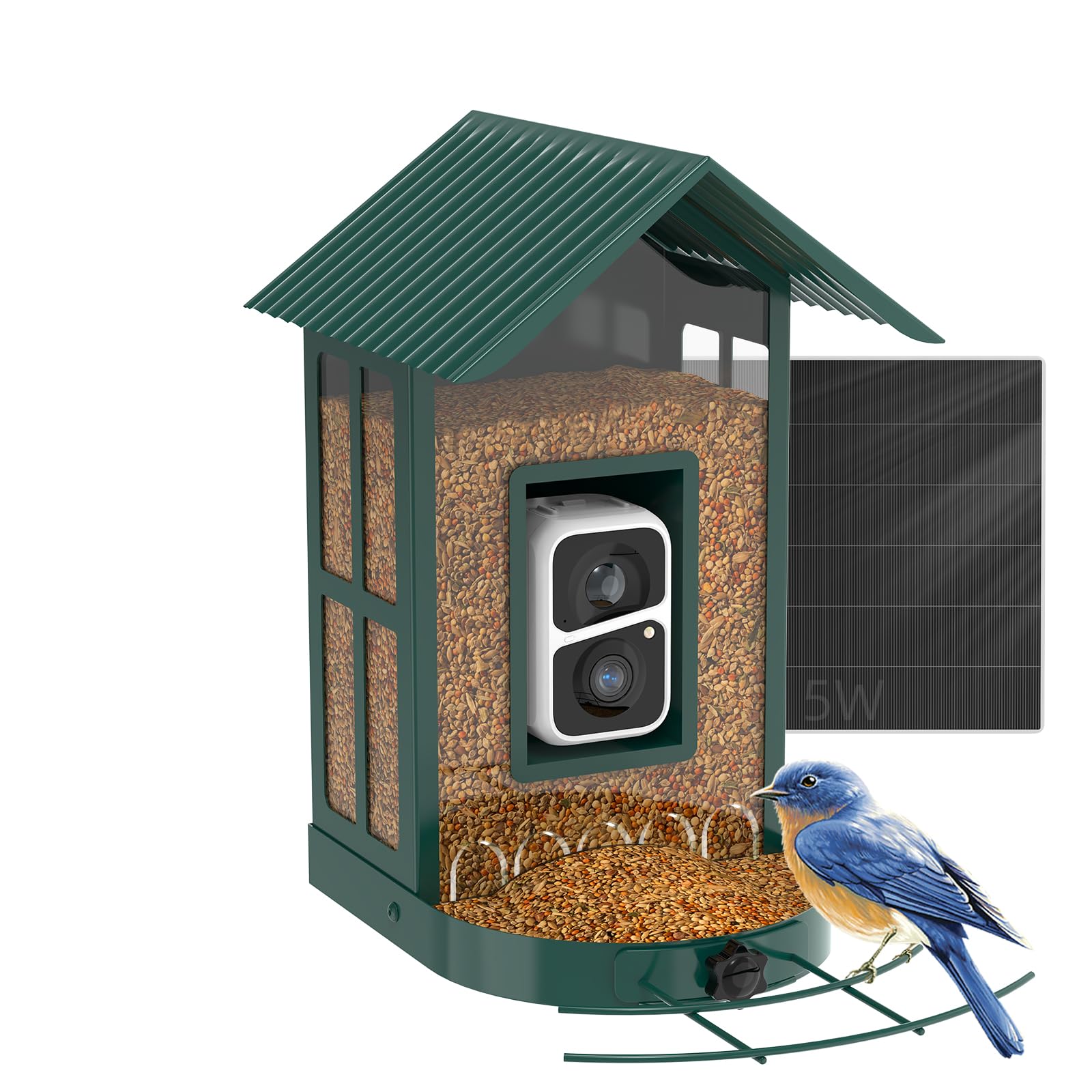 SOLIOM BF08 front view showing camera and feeder for easy bird monitoring