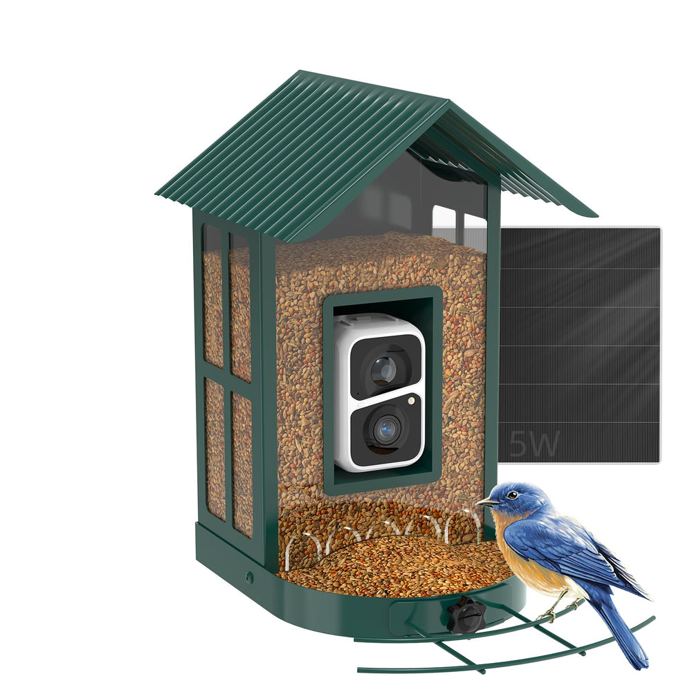 SOLIOM BF08 front view showing camera and feeder for easy bird monitoring